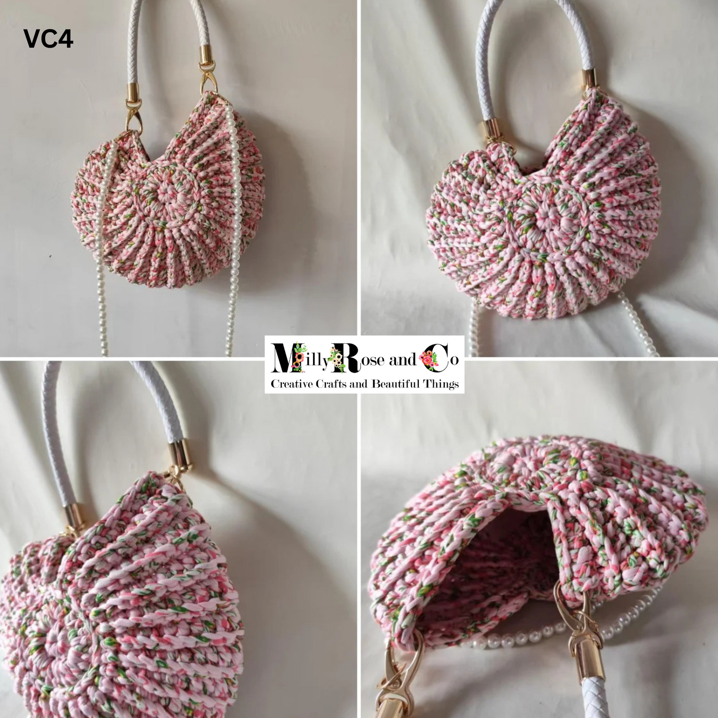 Crochet Nautilus Shell Hand Bag Handmade Shell Cross Body Variegated Colour Novelty Conch Bag Pearl Chain Gift Idea