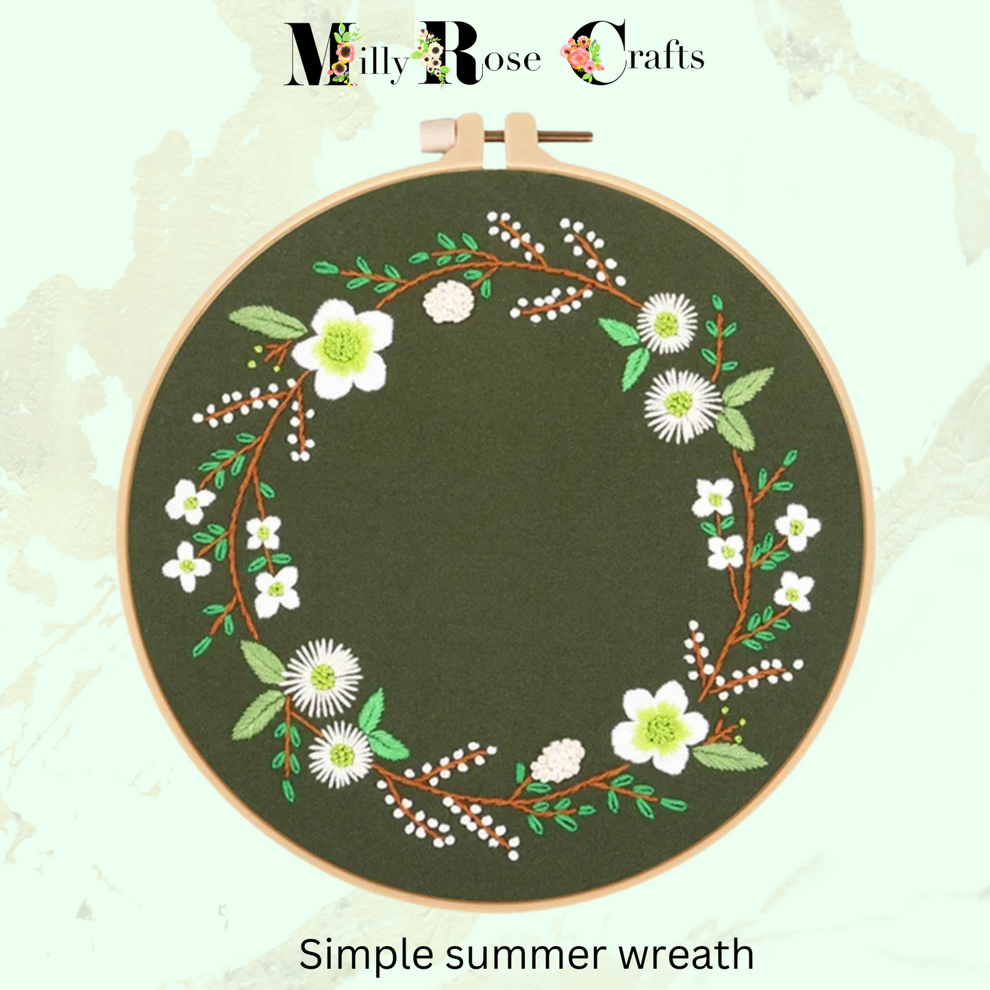 Meadow Flower Embroidery Kits Dandelion Clock DIY Daisy Embroidery kit,20cm hoop and pre-printed cloth, Great craft gift idea