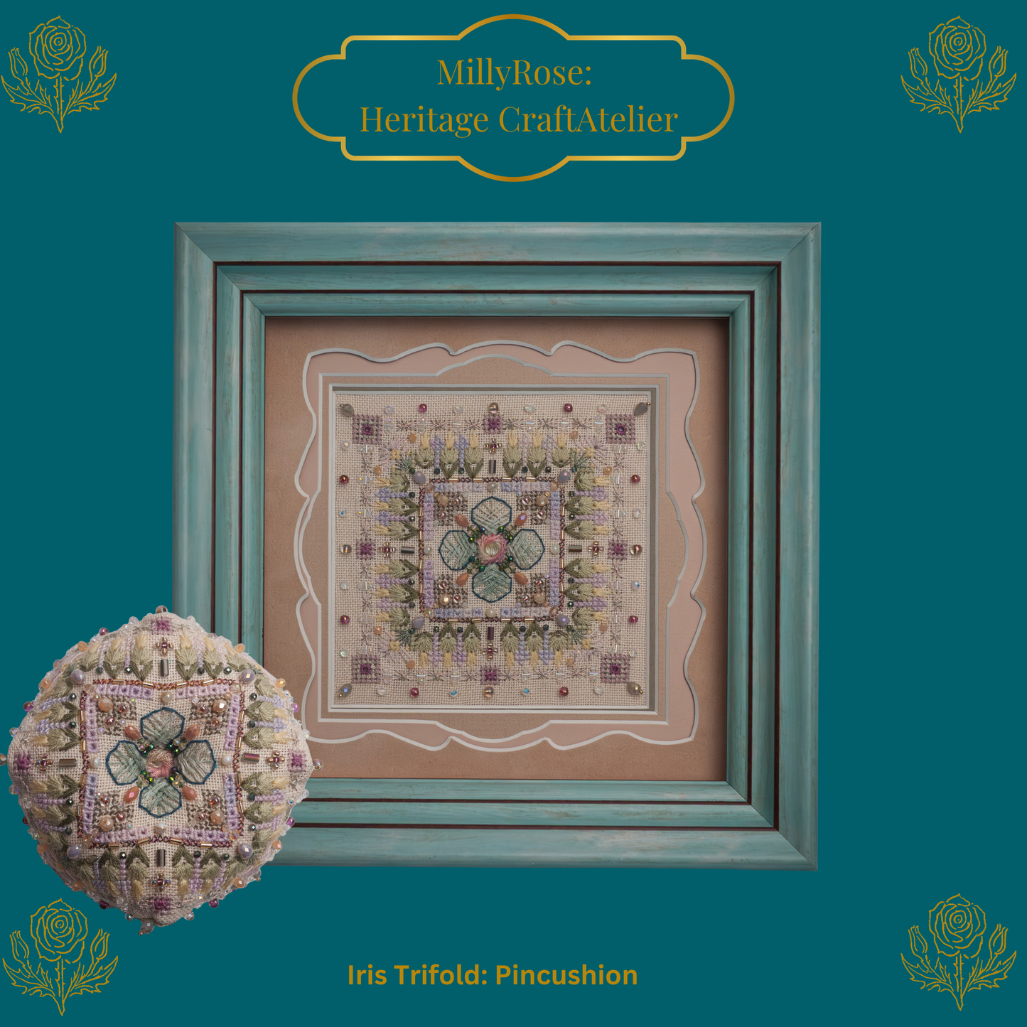 "Iris Trifold" Luxury 3D Needlework Kit – The Garden Series 1 by IMake – Double-Sided Hand-Dyed Silk, Zweigart Linen & Beading Set