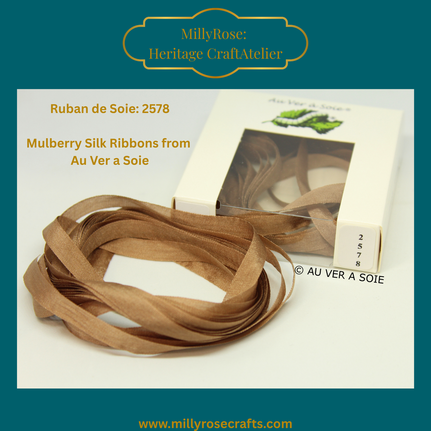 Au Ver à Soie 4mm 7mm mulberry silk ribbon color 2578 official swatch