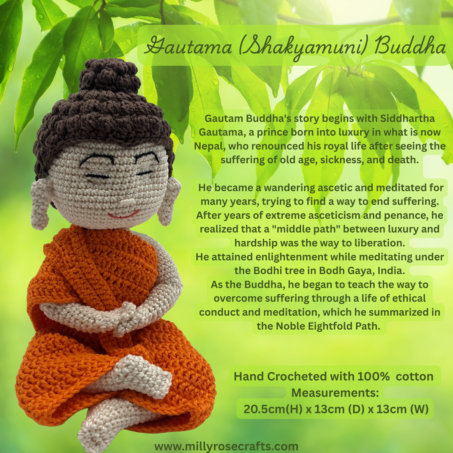 Hand-Crocheted Buddha Bodhisattva Figure Lotus Flower Coaster Peaceful Monk Amigurumi  Meditation & Wellbeing Altar Gift