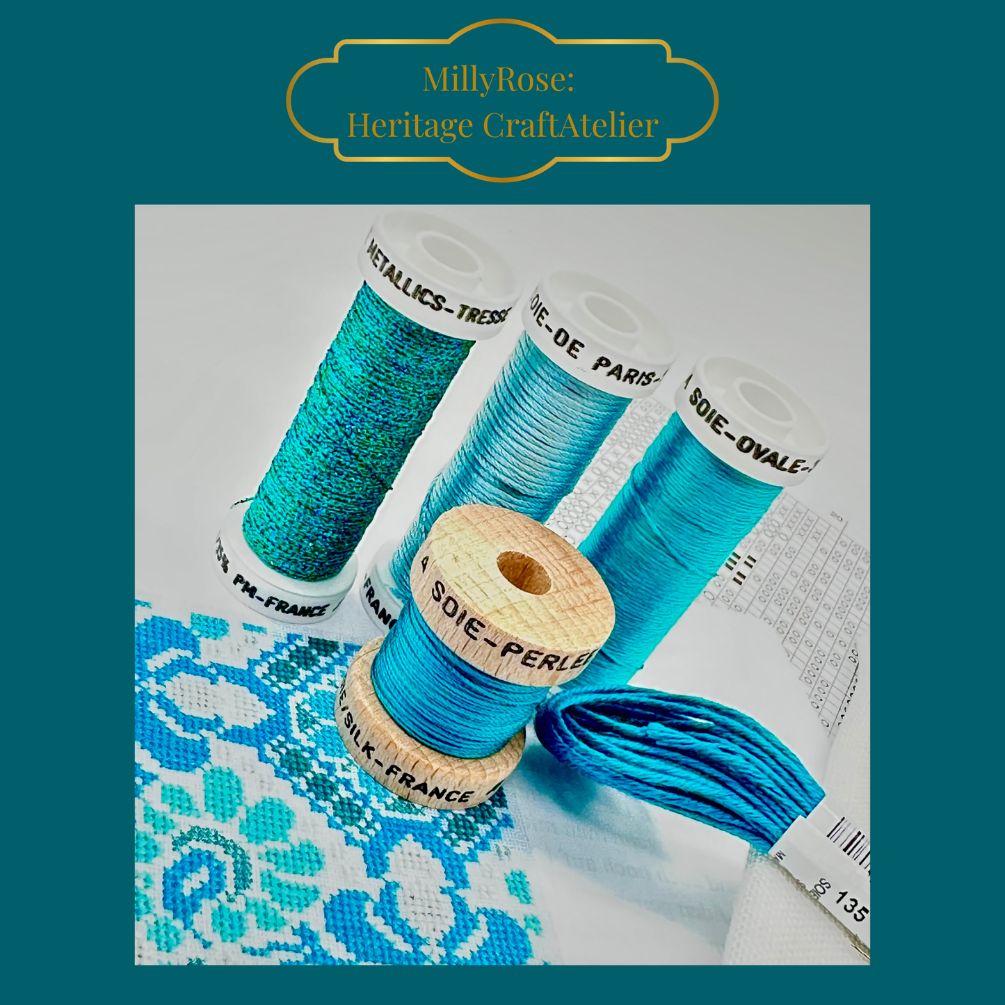Historische Stickmuster Explorer Silk Cross Stitch Kit  Au Ver à Soie Turquoise Discovery Pack Sampler