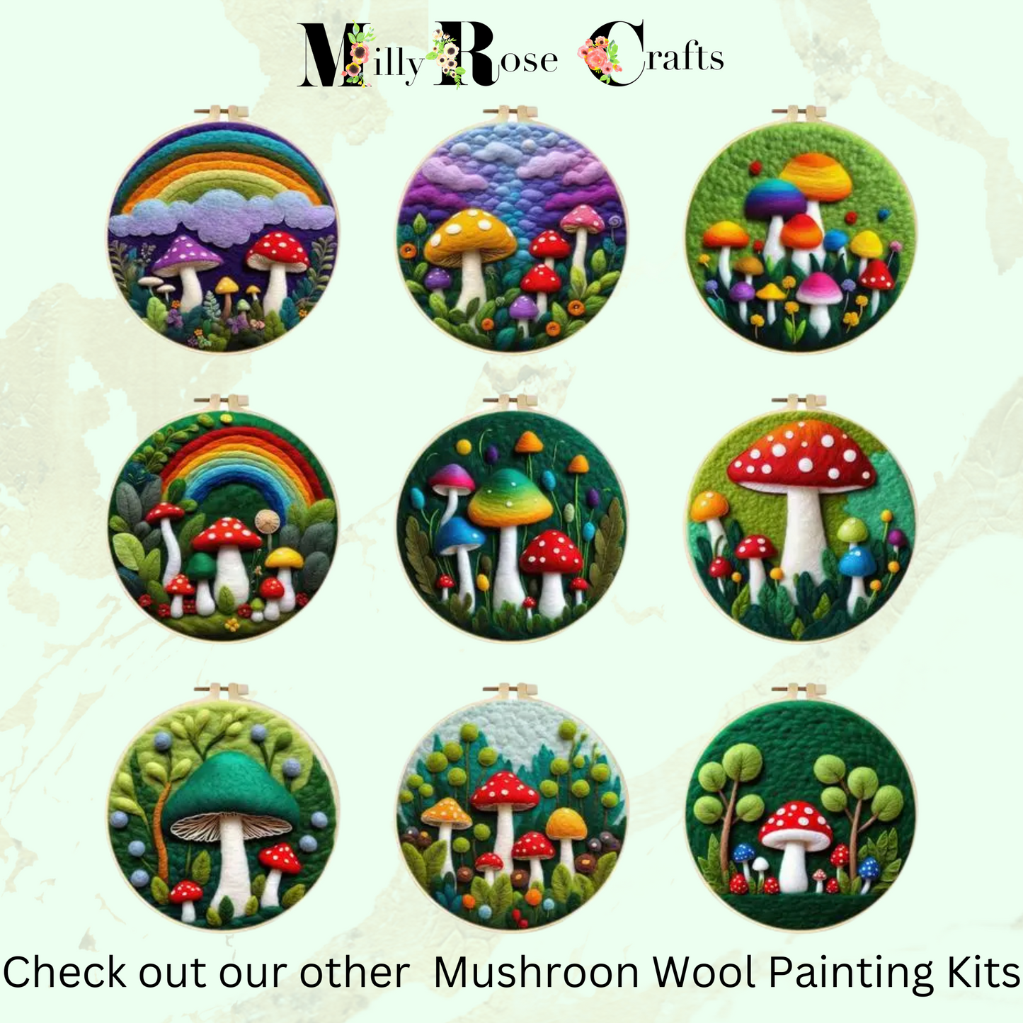 2d Needle Felting Kit Red and White Mushroom Wool Painting Kit Adult Beginner Friendly Toadstool Needle Felting Craft Merino Wool 20cm Hoop