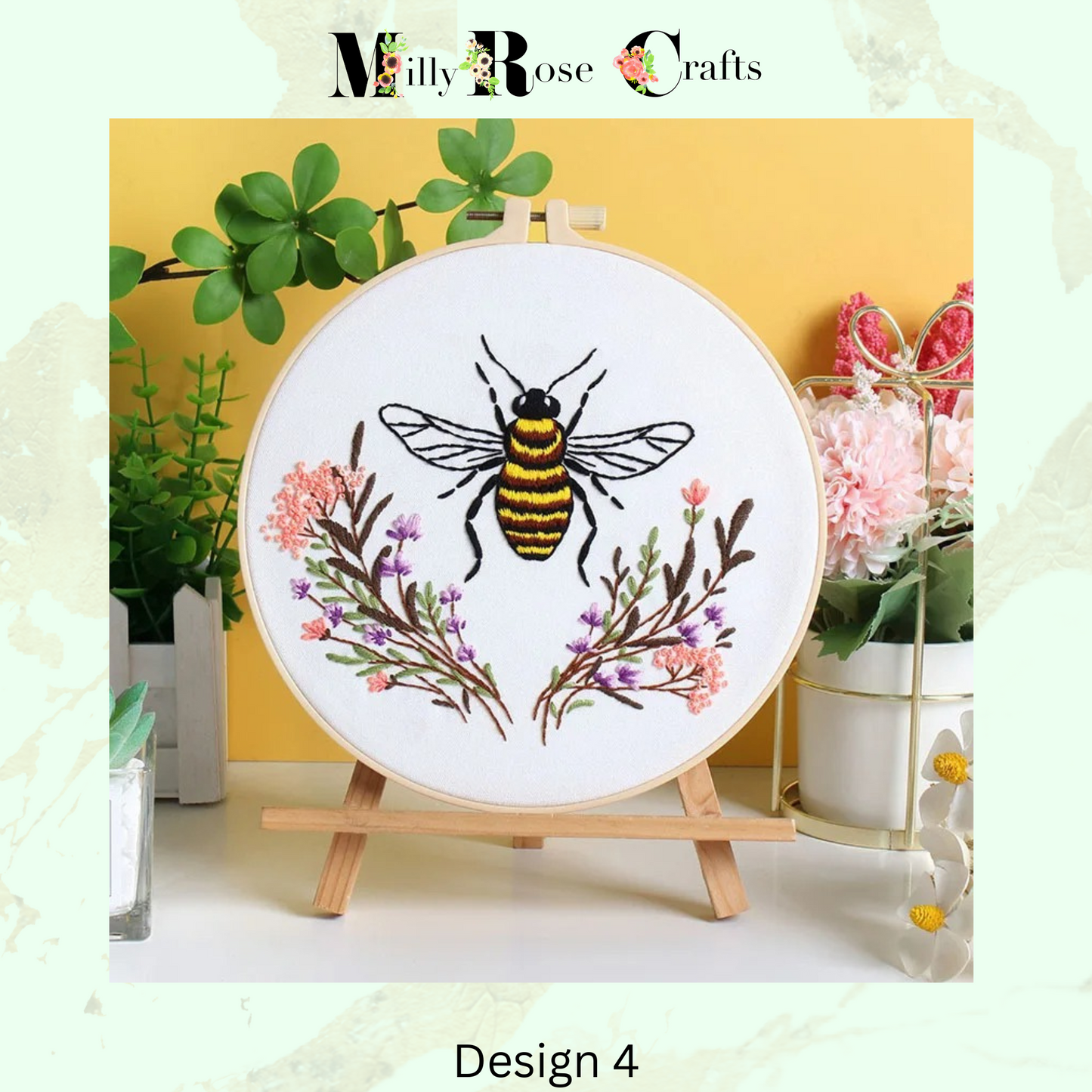 Bees Embroidery Kits Honeycomb Flowers DIY Cross Stitch Starter Craft Kits Beginner Adults Embroidery Cloth with Pattern Instruction Threads