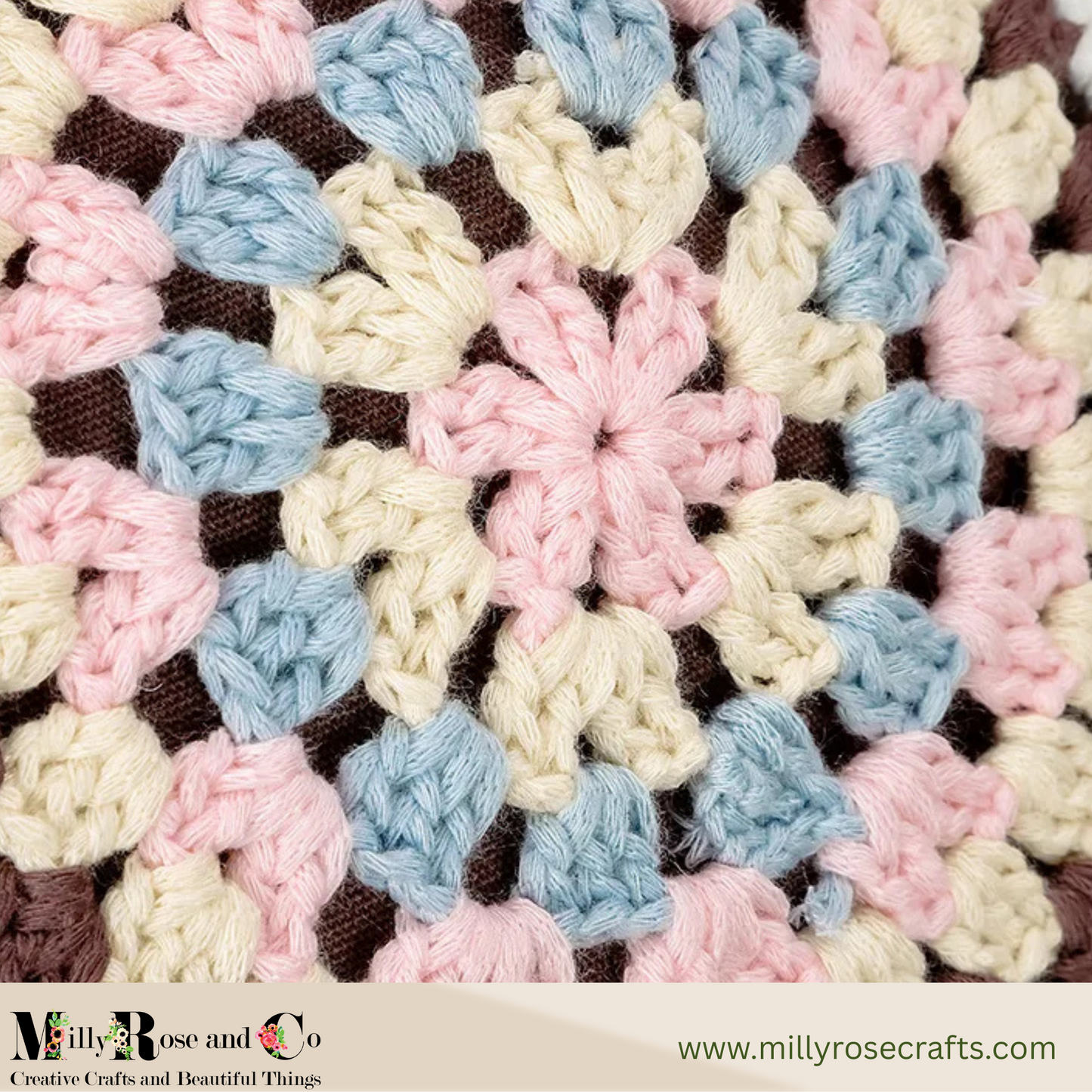 Bohemian Crochet  Granny Square Hand Bag Small Tote with Bamboo Handle Hand-Woven  Shoulder Bag Ideal Gift