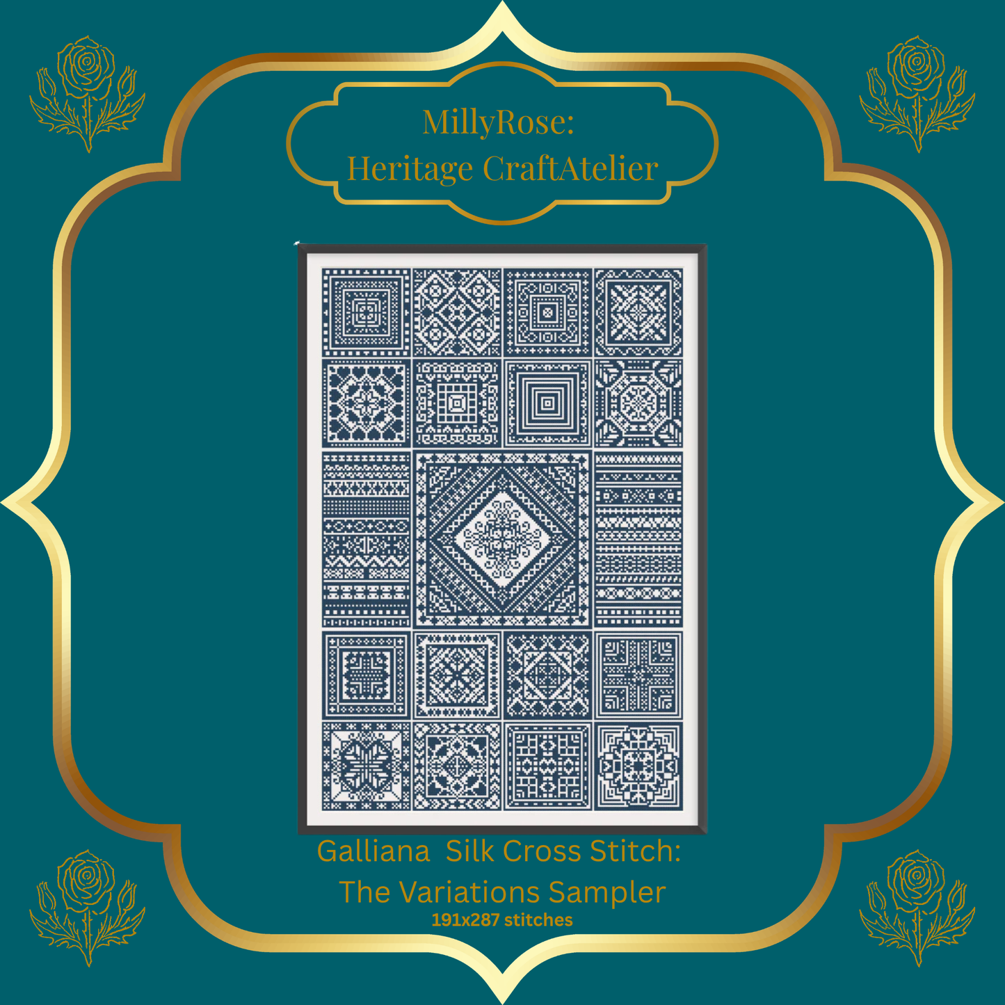 "The Bookcase" Luxury Cross Stitch Kit by Elaine Gallacher – Monochrome British Sampler with Premium Soie d'Alger Silk & Heritage Linen – Historische Stickmuster