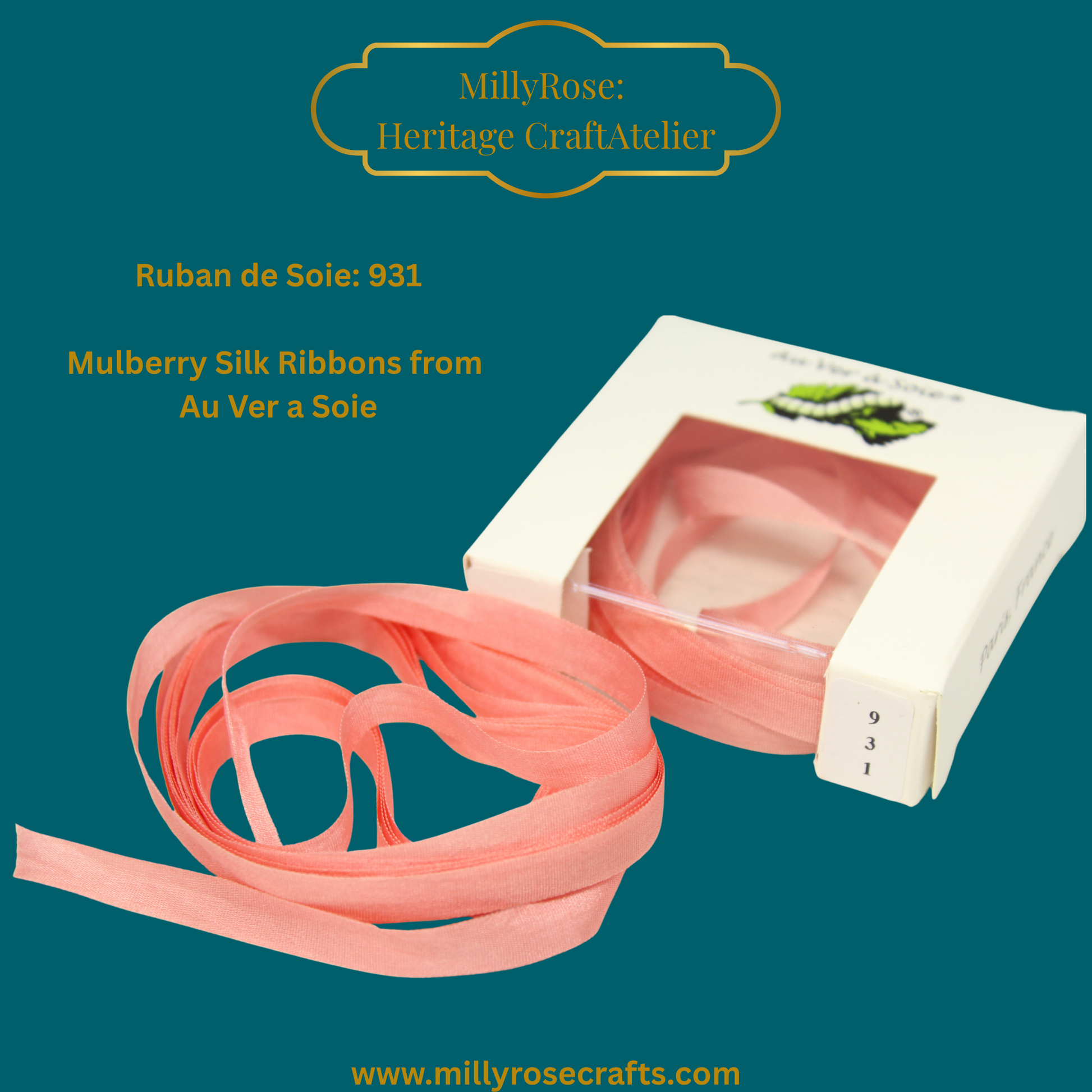 Au Ver à Soie 4mm 7mm mulberry silk ribbon color 931  official swatch