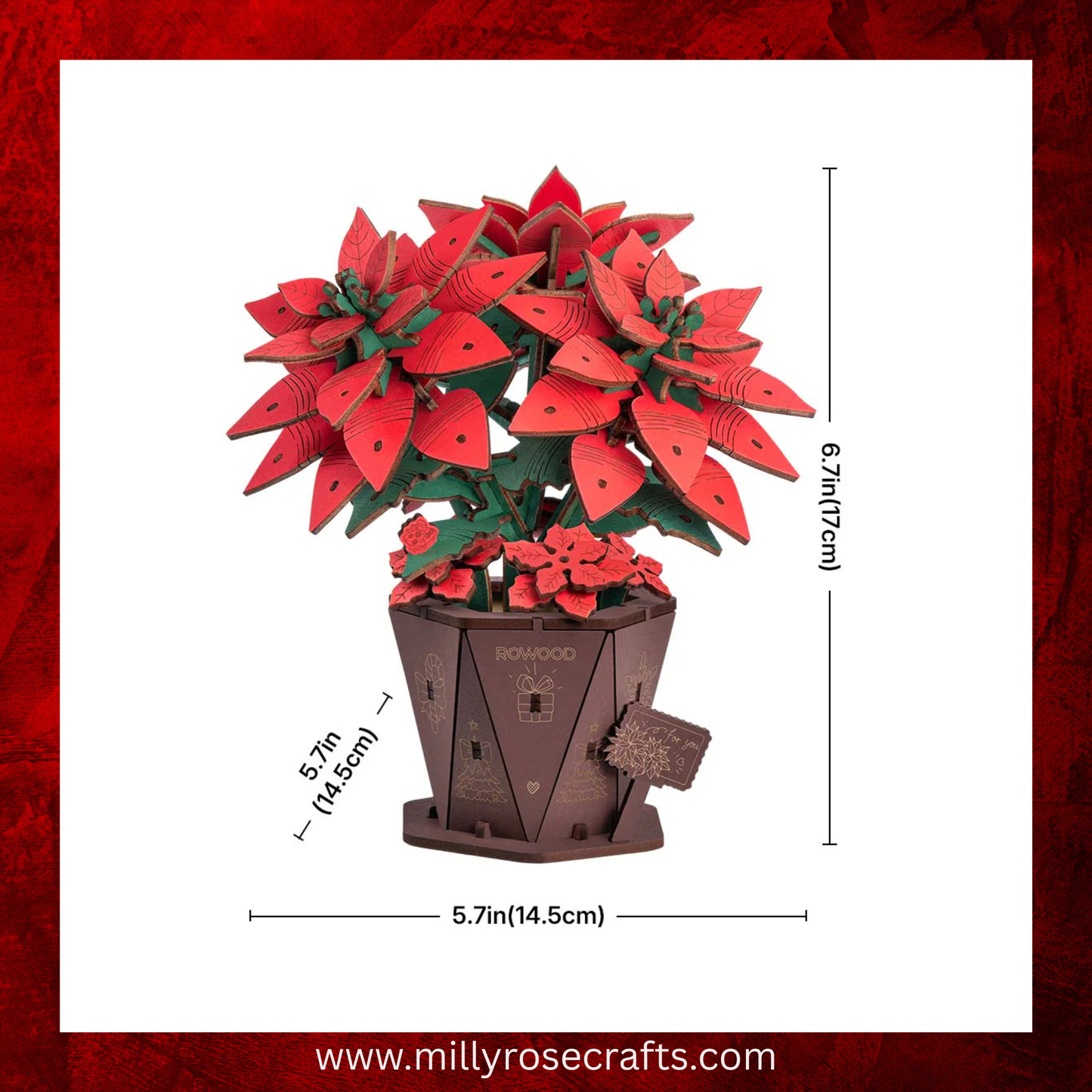 Rowood Christmas Poinsettia Flower Kit Robotime 3D Puzzle DIY Wooden Flower Craft Kit Christmas Table Décor Wooden Craft Gift Toy Gift Kit