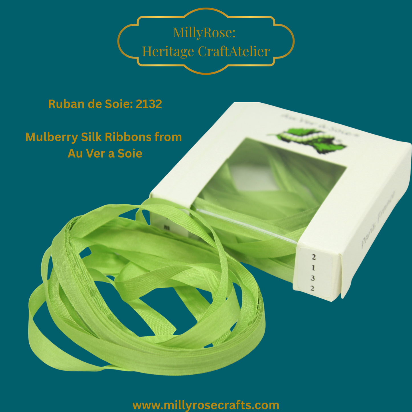 Au Ver à Soie 4mm 7mm mulberry silk ribbon color 2132 official swatch