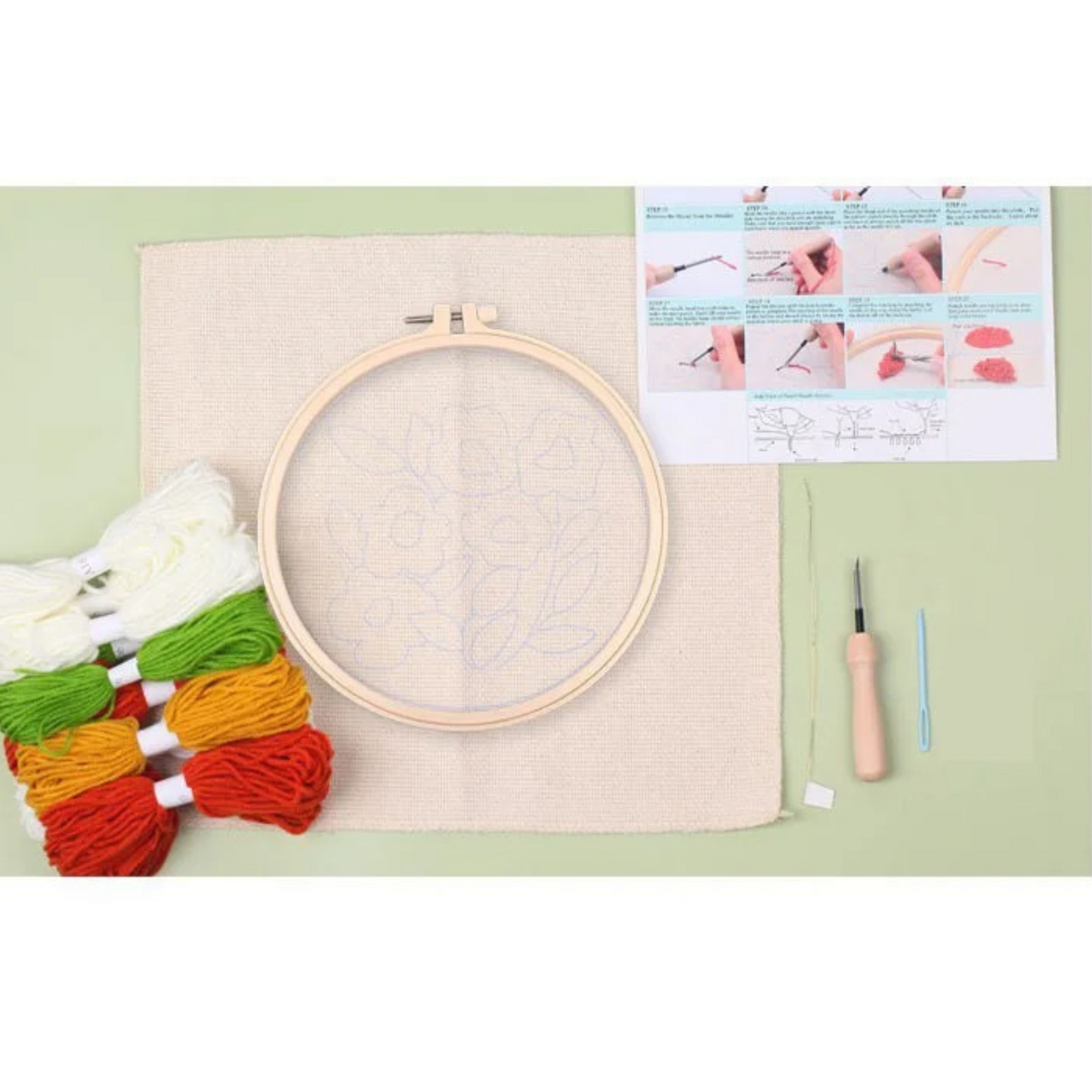 Bee Punch Needle Kit Beginner Butterfly Punch Needle Kits Sunflower Punch Needle 20cm Hoop Craft Gift Idea