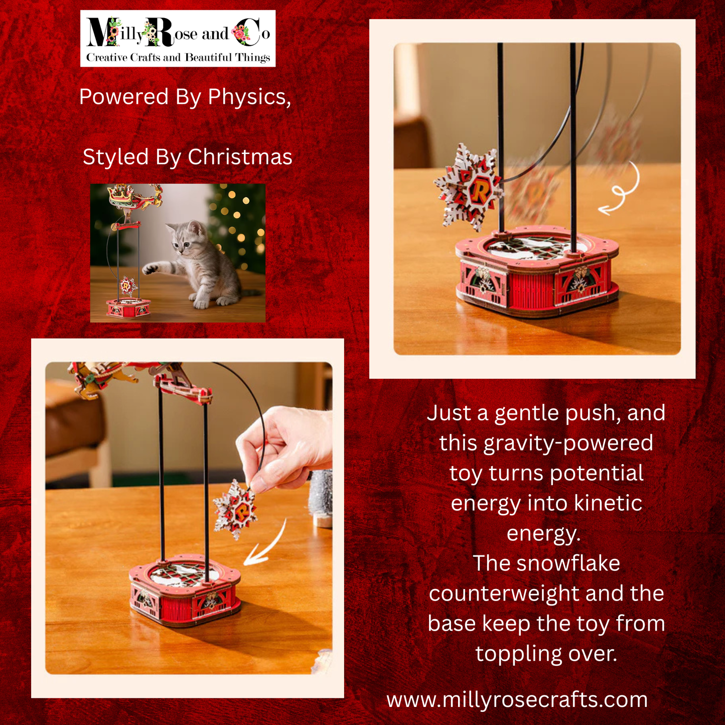 Rokr Santa on Sleigh Gravity Pendulum 3D Wooden Puzzle Perpetual Motion Kinetic Toy Swinging Desk Decor 14+ Stem Unique Christmas Gift
