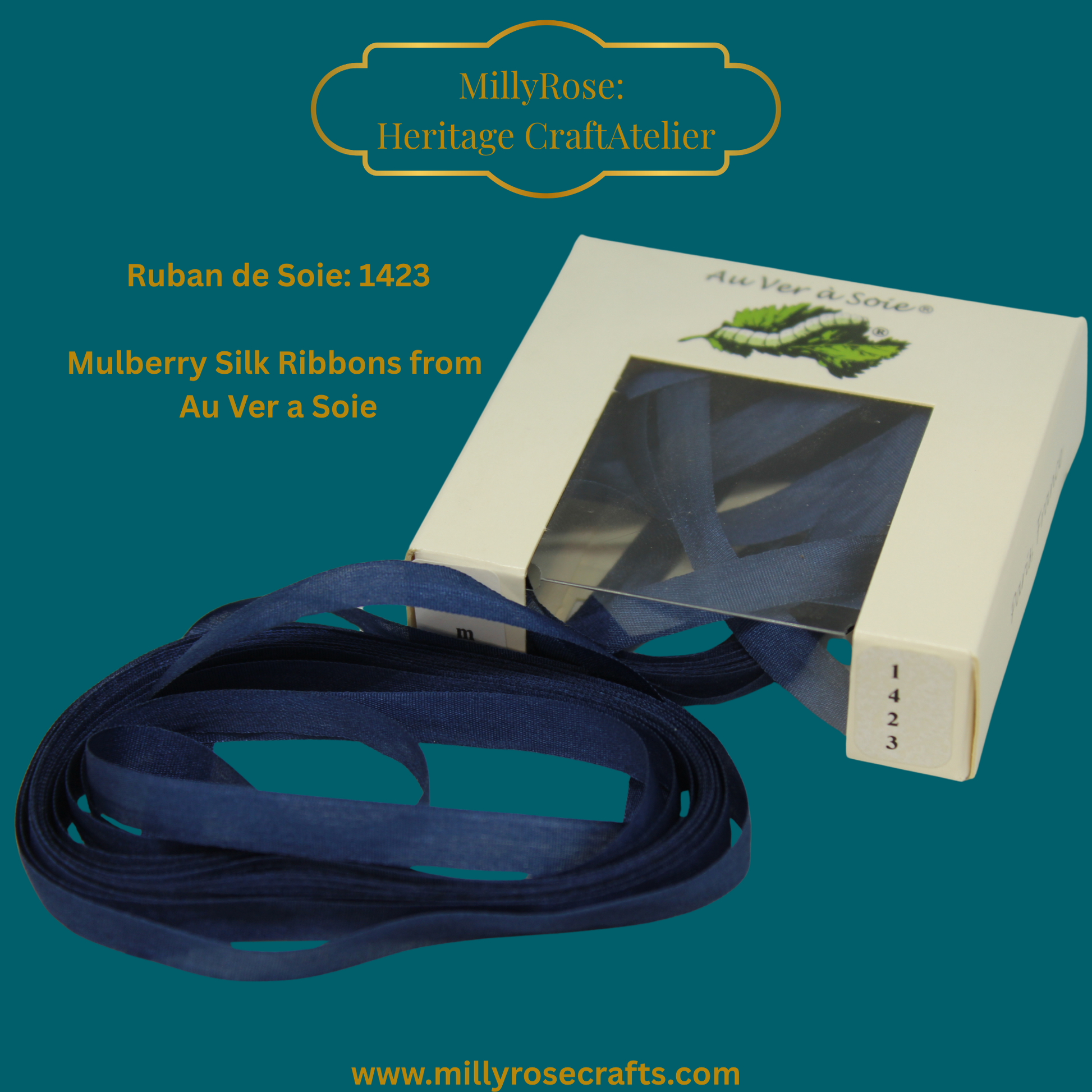 Au Ver à Soie 4mm 7mm mulberry silk ribbon color 1423 official swatch