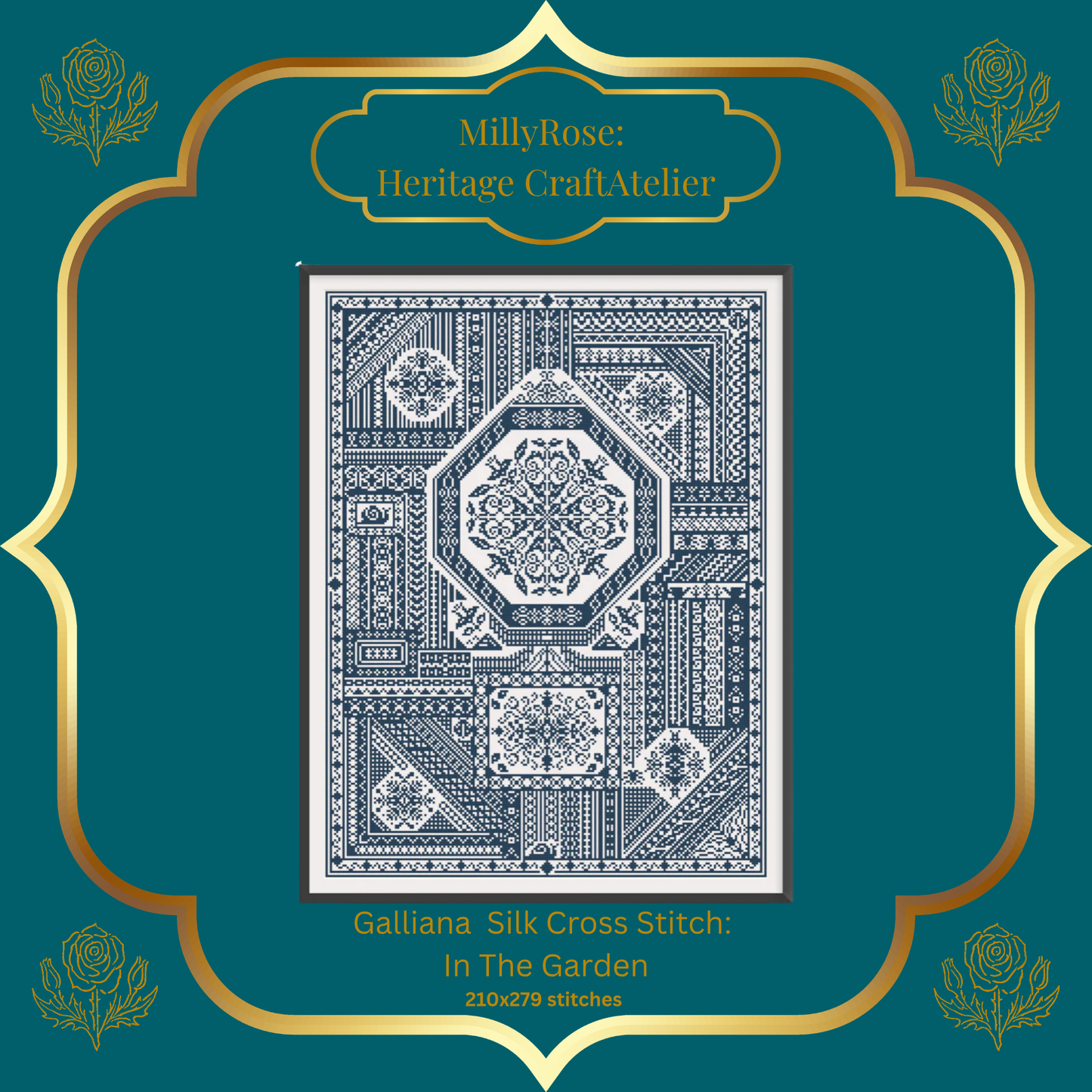 "The Bookcase" Luxury Cross Stitch Kit by Elaine Gallacher – Monochrome British Sampler with Premium Soie d'Alger Silk & Heritage Linen – Historische Stickmuster