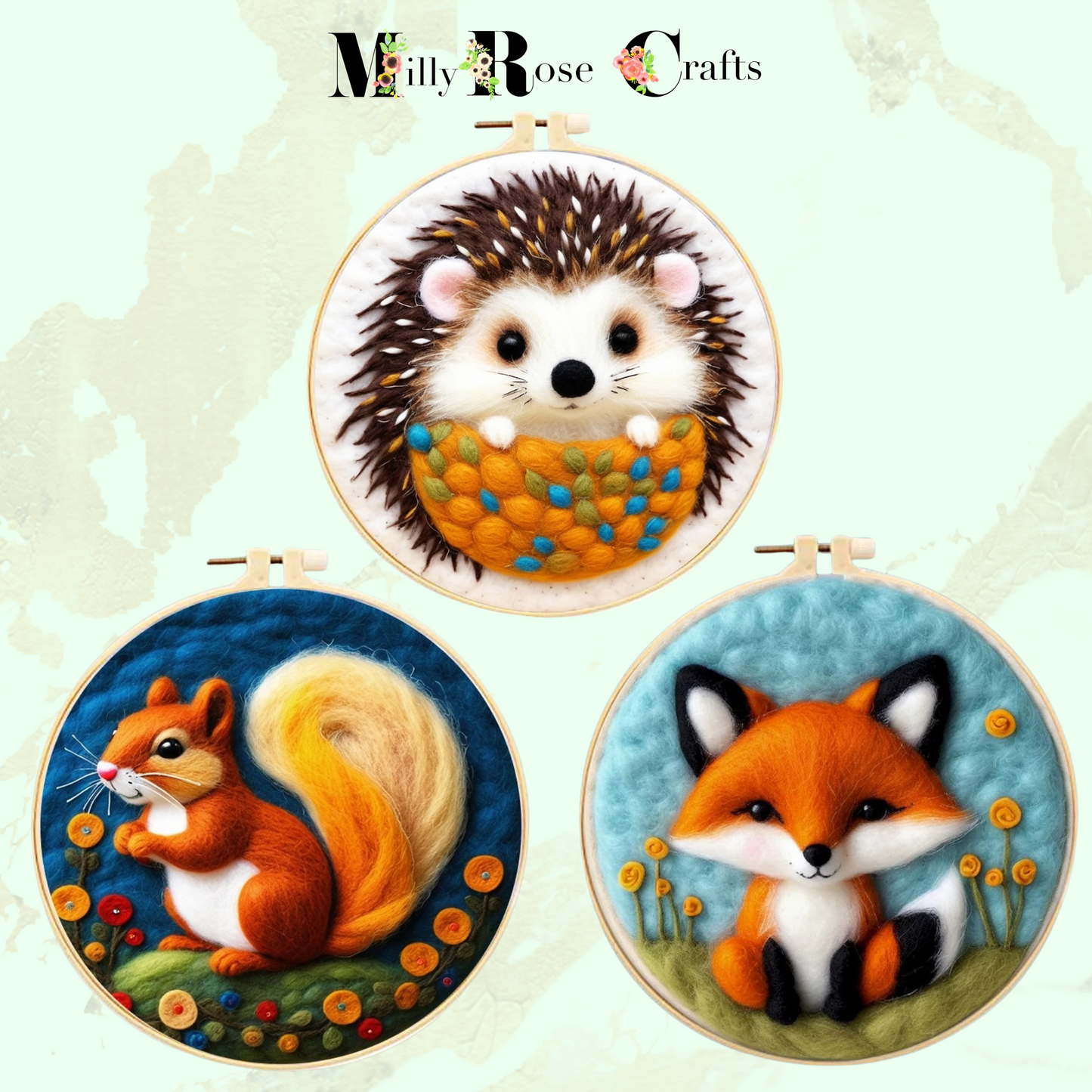 2D Needle Felting Kit Hedgehog Wool Painting Kit Fox Needle Felting Kit Squirrel Wool Painting Beginner Needle Felting Craft Gift Idea