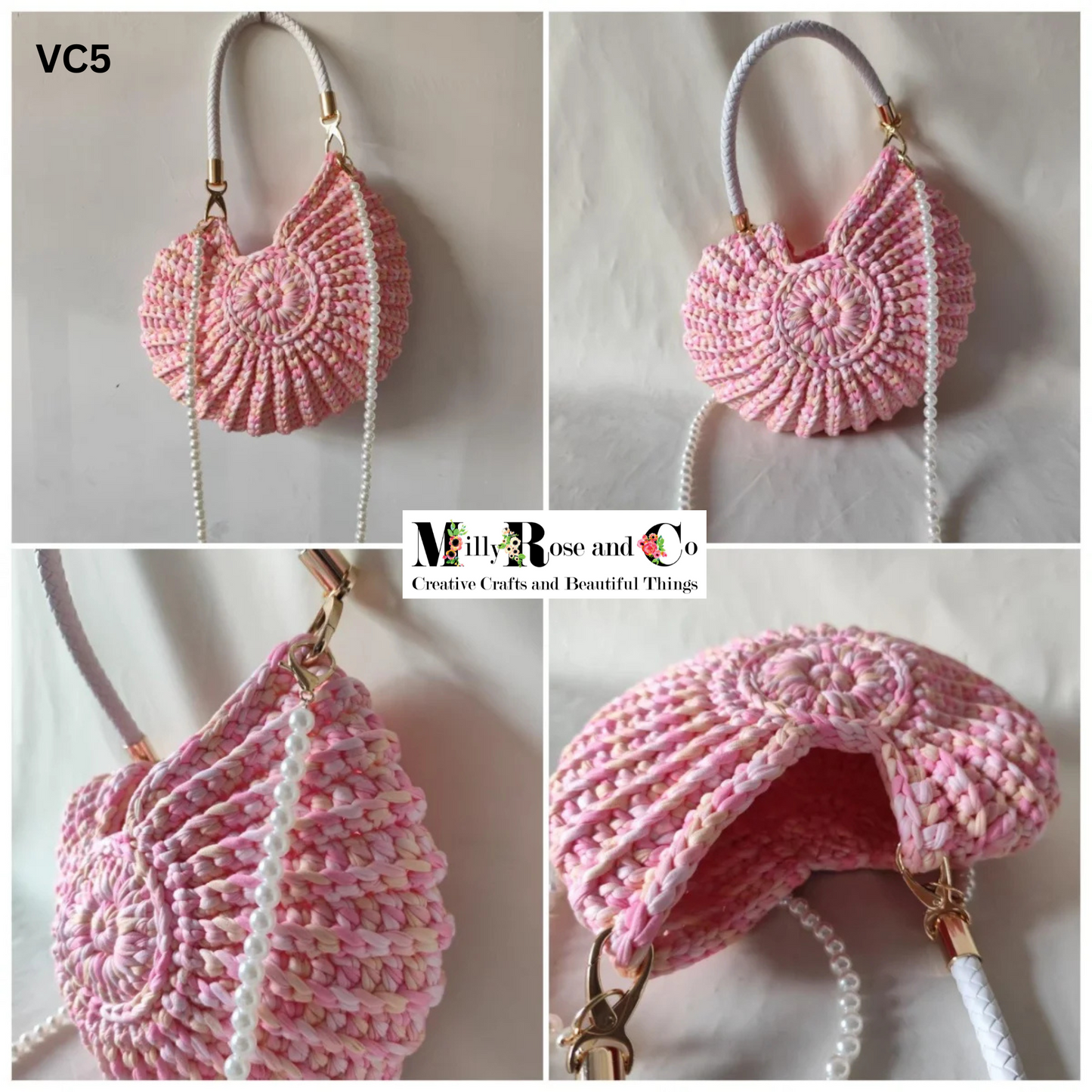 Crochet Nautilus Shell Hand Bag Handmade Shell Cross Body Variegated Colour Novelty Conch Bag Pearl Chain Gift Idea