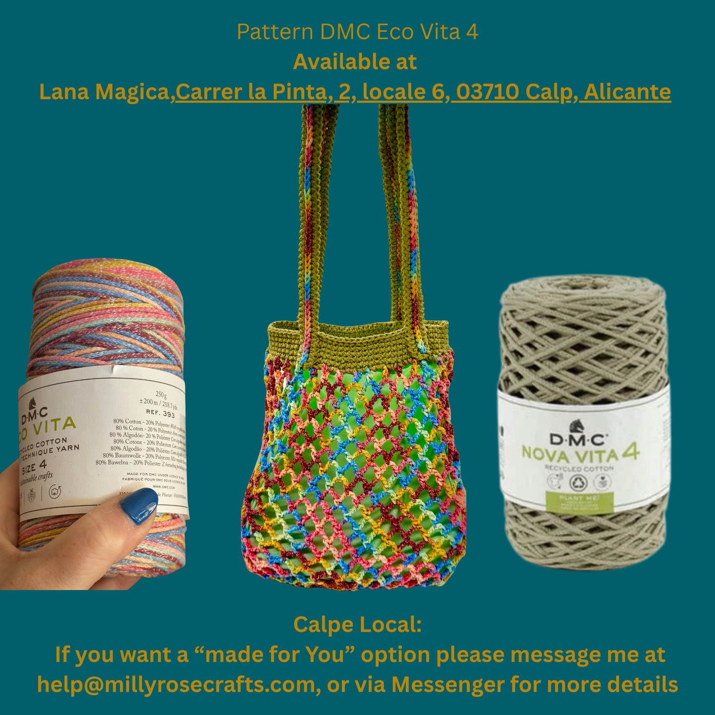 Hand-Crocheted Summer Tote Bag – Lined Cotton Market Bag with Double Romanian Cord Handle – Made in Spain