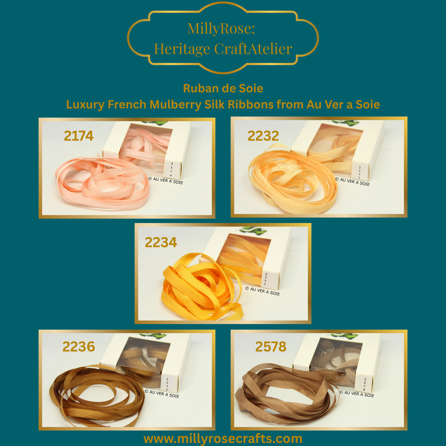 Au Ver à Soie 4mm 7mm mulberry silk ribbon color 217official swatch, 2232, 2234, 2236, 2578