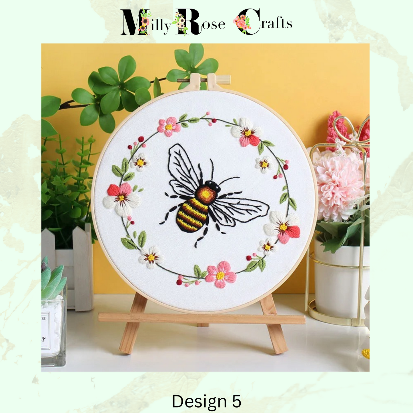 Bees Embroidery Kits Honeycomb Flowers DIY Cross Stitch Starter Craft Kits Beginner Adults Embroidery Cloth with Pattern Instruction Threads