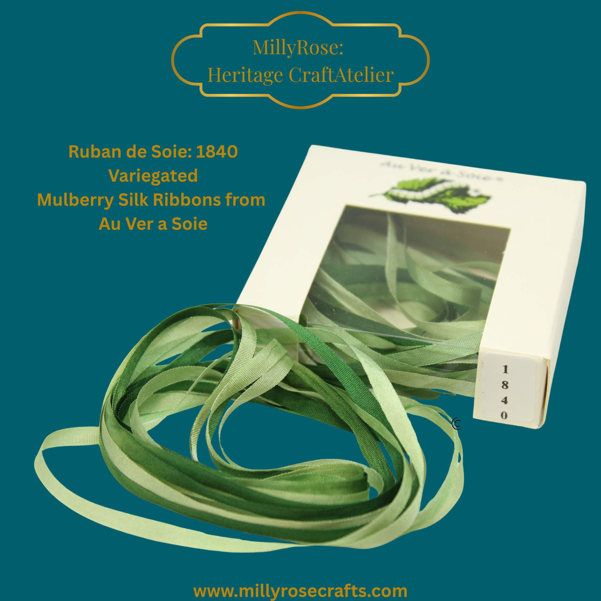 Au Ver à Soie 1840 4mm variegated mulberry silk ribbon bright green official swatch