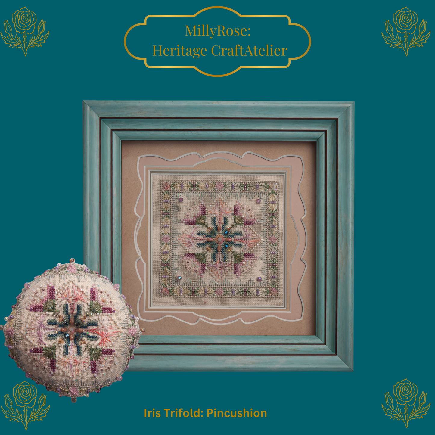 "Iris Trifold" Luxury 3D Needlework Kit – The Garden Series 1 by IMake – Double-Sided Hand-Dyed Silk, Zweigart Linen & Beading Set