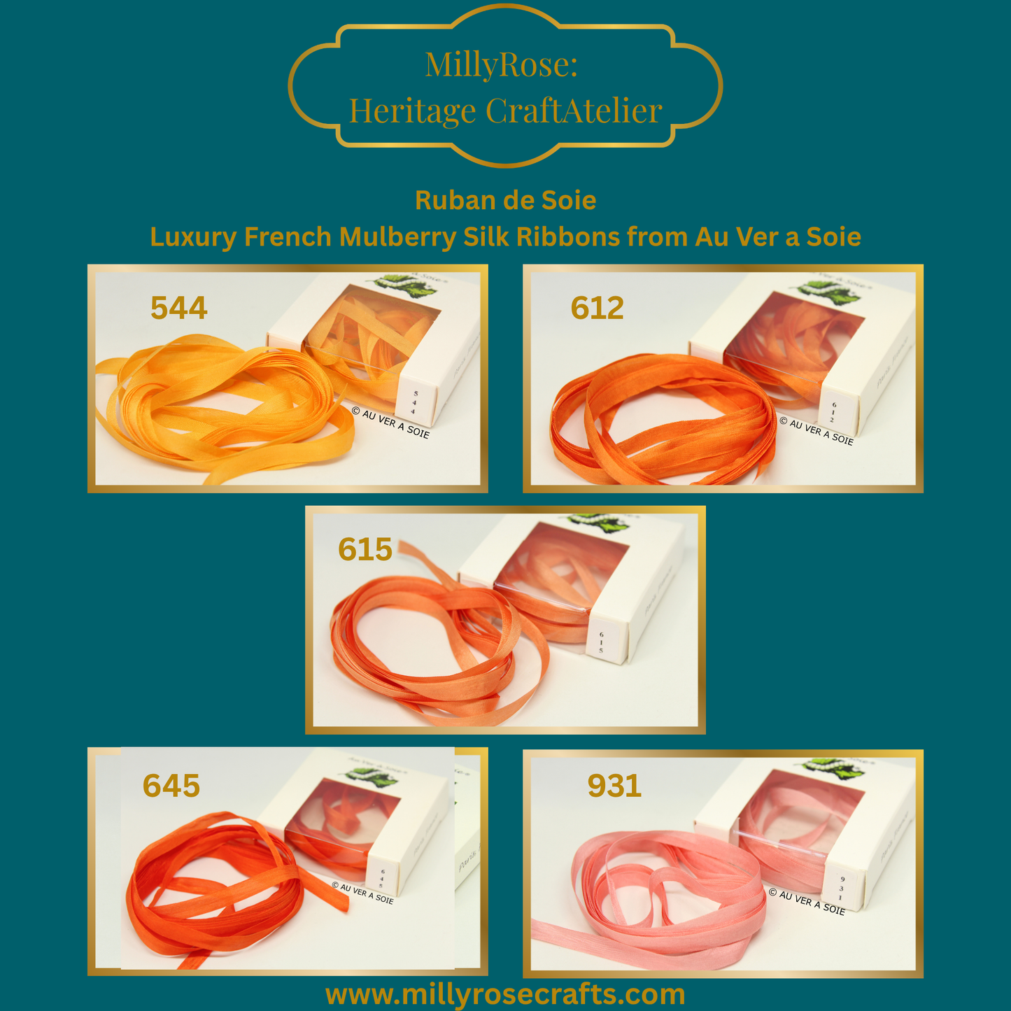Au Ver à Soie – 4mm 7mm Mulberry Silk Ribbon The Continental Collection Orange Silk Ribbons