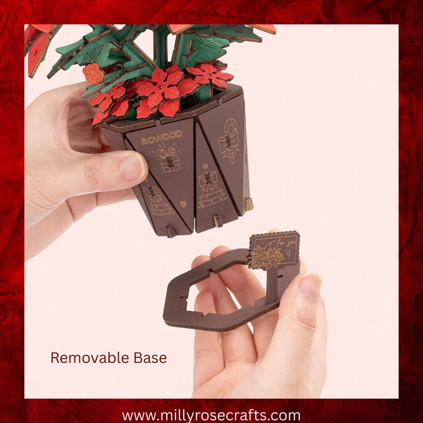 Rowood Christmas Poinsettia Flower Kit Robotime 3D Puzzle DIY Wooden Flower Craft Kit Christmas Table Décor Wooden Craft Gift Toy Gift Kit