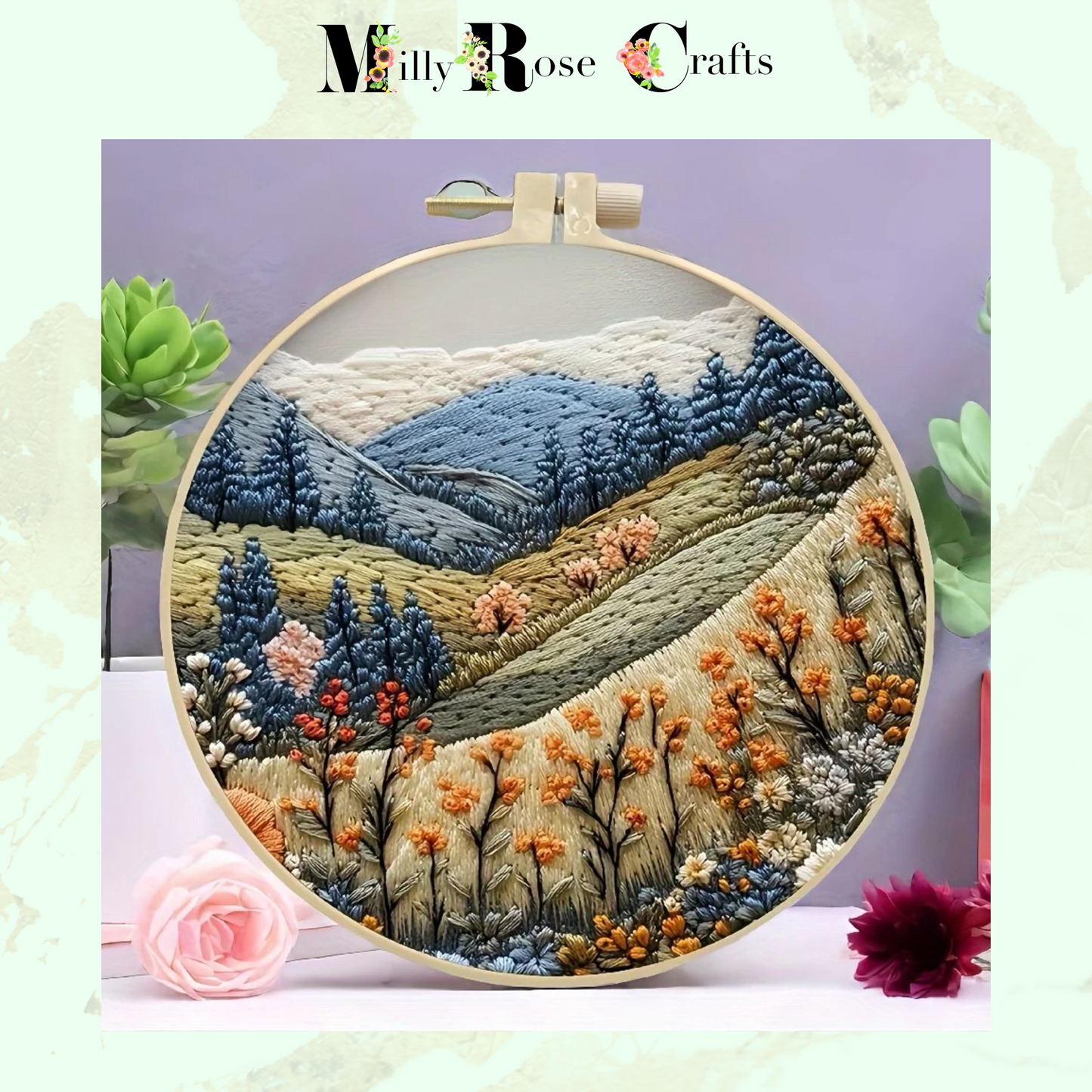 Rustic Moorland Embroidery Kit Countryside Landscape Embroidery Adult Intermediate Complete DIY Stamped Cross Stitch 15cm Hoop Craft Gift