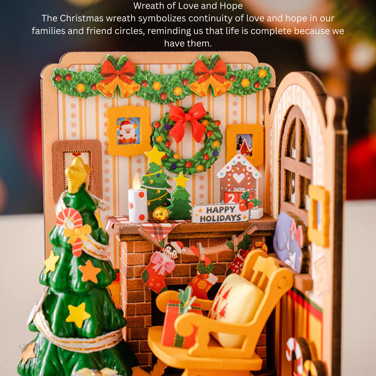 Rolife Christmas Fire Place 3d Mini House Robotime Building Craft Kits DIY Miniature House Kit Decoration for Adults Gift For Christmas