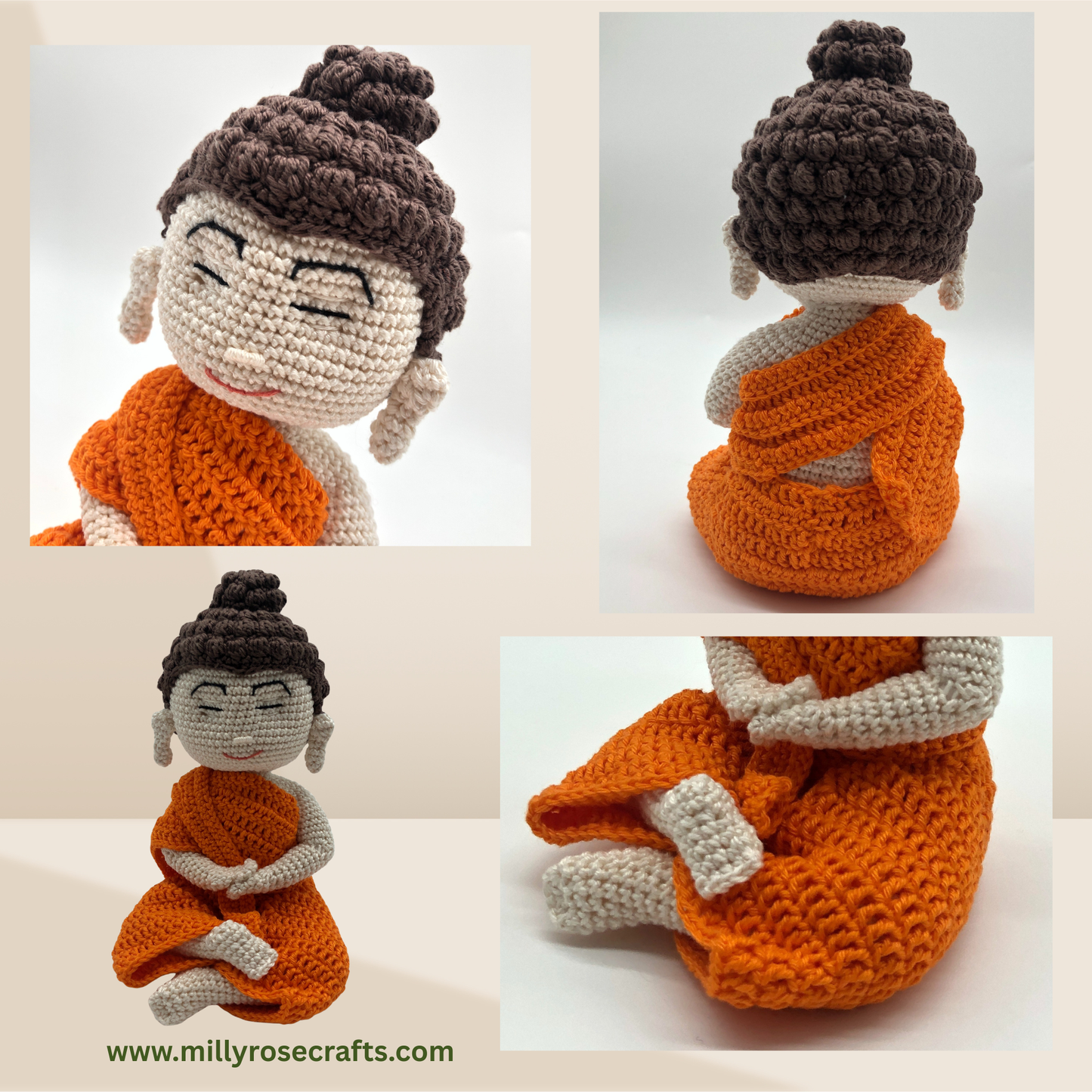 Hand-Crocheted Buddha Bodhisattva Figure Lotus Flower Coaster Peaceful Monk Amigurumi  Meditation & Wellbeing Altar Gift