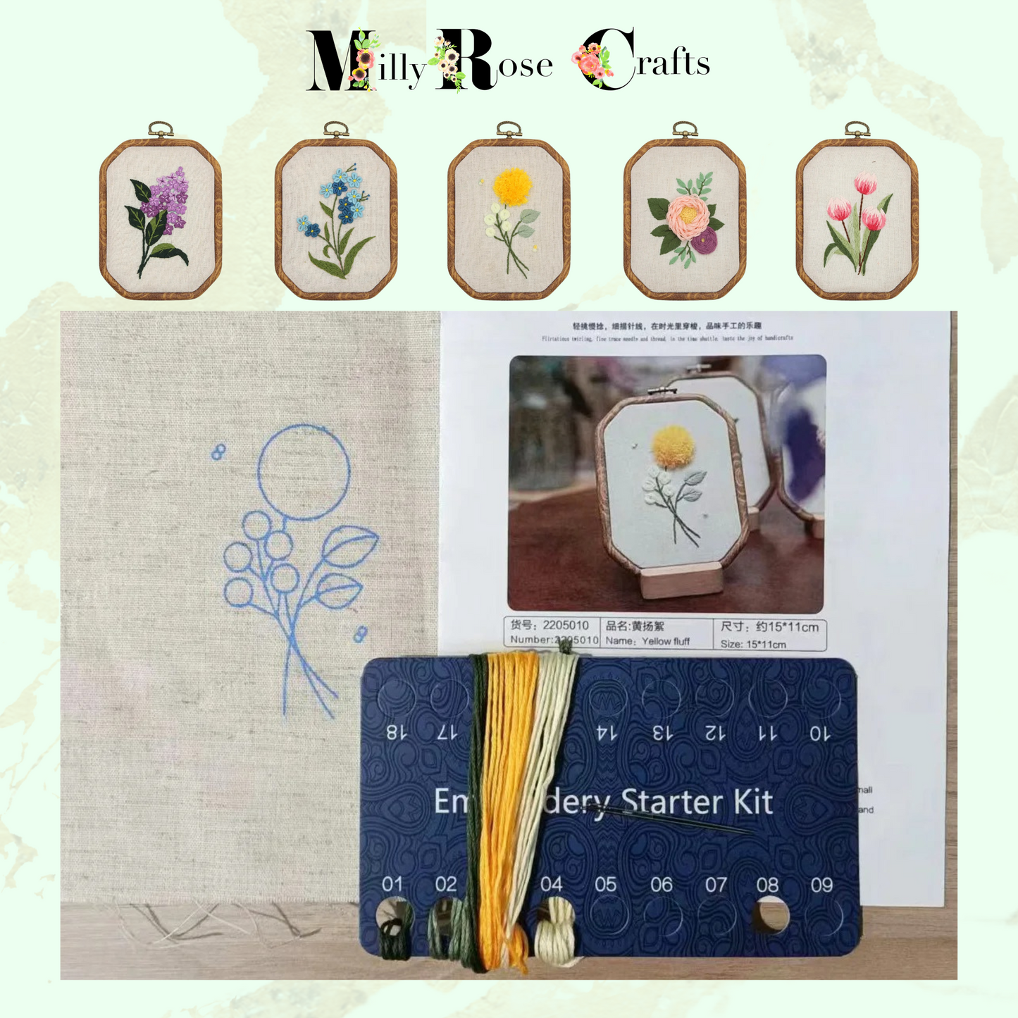 Spring Flower Embroidery Kits Tulip DIY Daisy Flower Pattern Lilac Snow Drops Clover Summer Flower Embroidery kit,Roses Stamped Cross Stitch