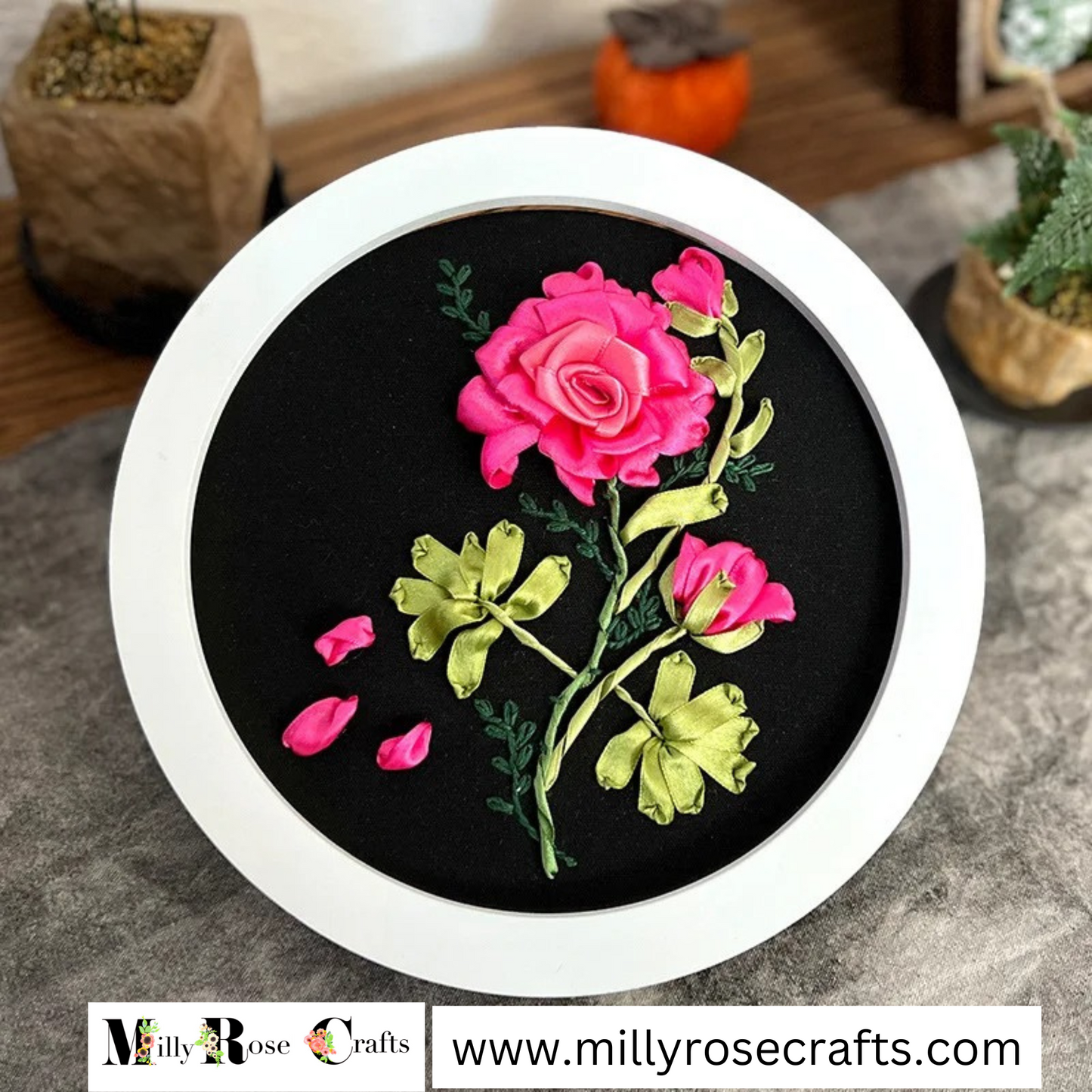 Cerise Roses Silk Ribbon Embroidery Kit, Tulip Silk Ribbon Embroidery Kit Roses Wisteria Sunflowers Beginner Needlework Kit, Meadow Clover DIY Craft Kit Adult