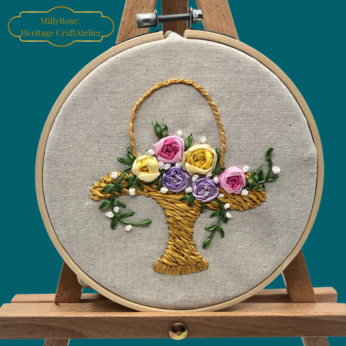 Rose Basket Mulberry Silk Ribbon Embroidery Kit | Original Heritage Floral Design by MillyRose