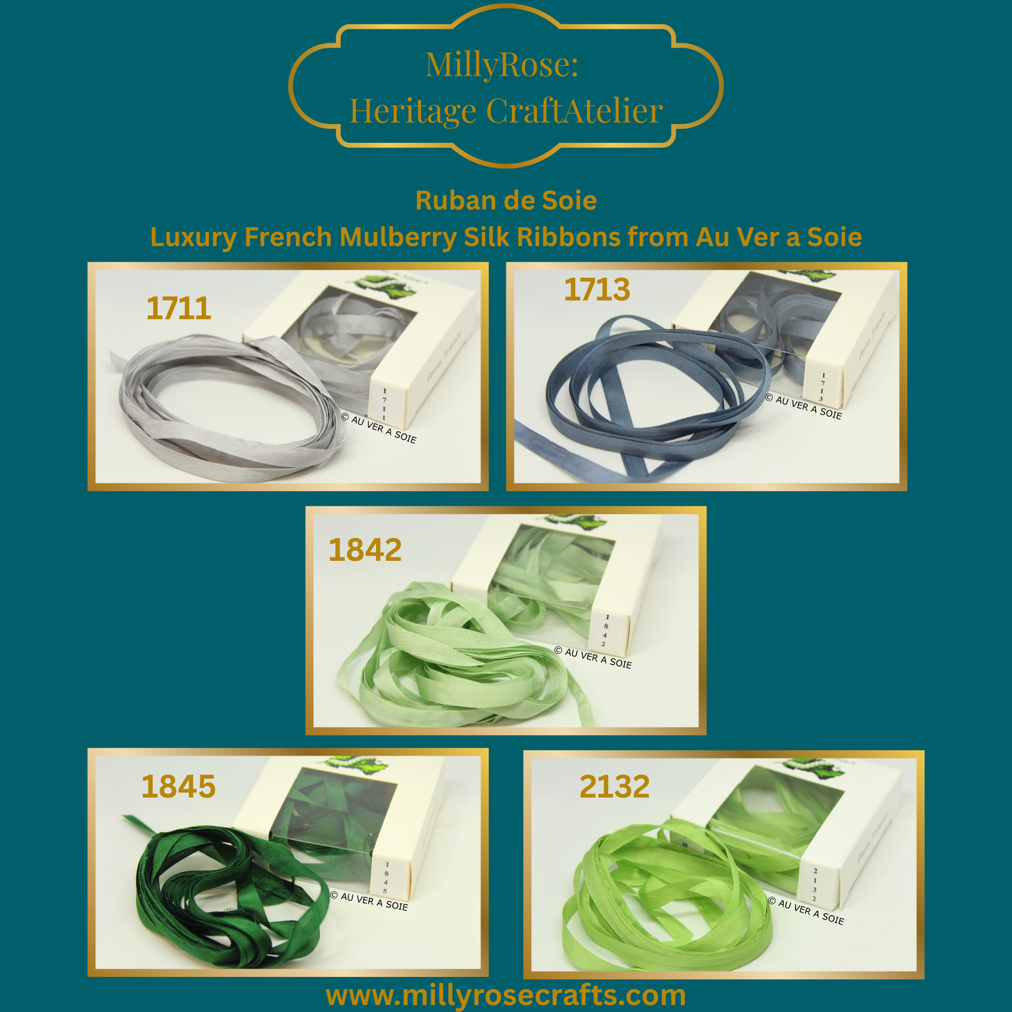 Au Ver à Soie – 4mm 7mm Mulberry Silk Ribbon The Continental Collection Dove Blue Green Silk Ribbons (Copy)