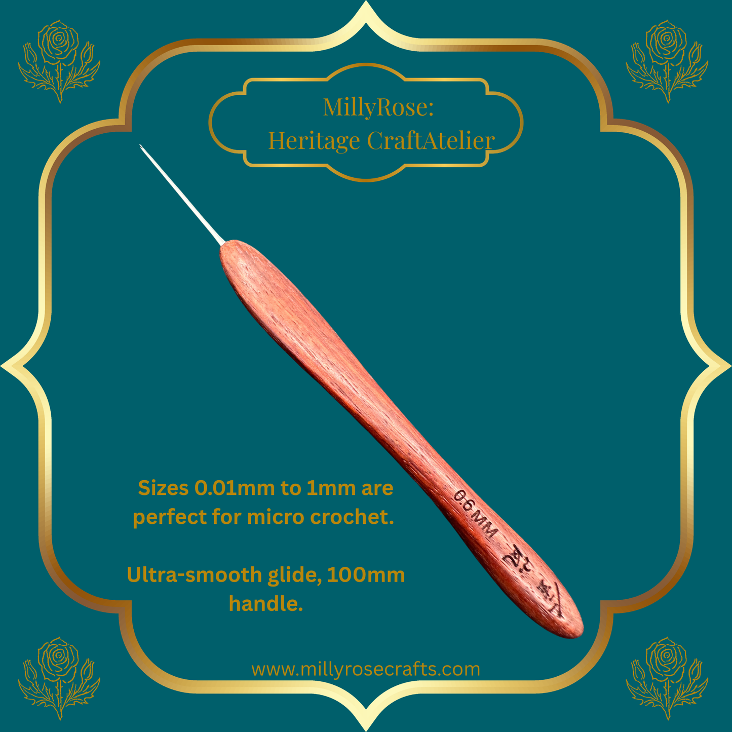 Jinlan Red Sandalwood Crochet Hook, Micro Crochet 0.01mm to 1.0mm High End Ergonomic Crochet Tool, Luxury Handcrafted Lace Hook, Heirloom Fiber Arts Gift, 100mm Handle