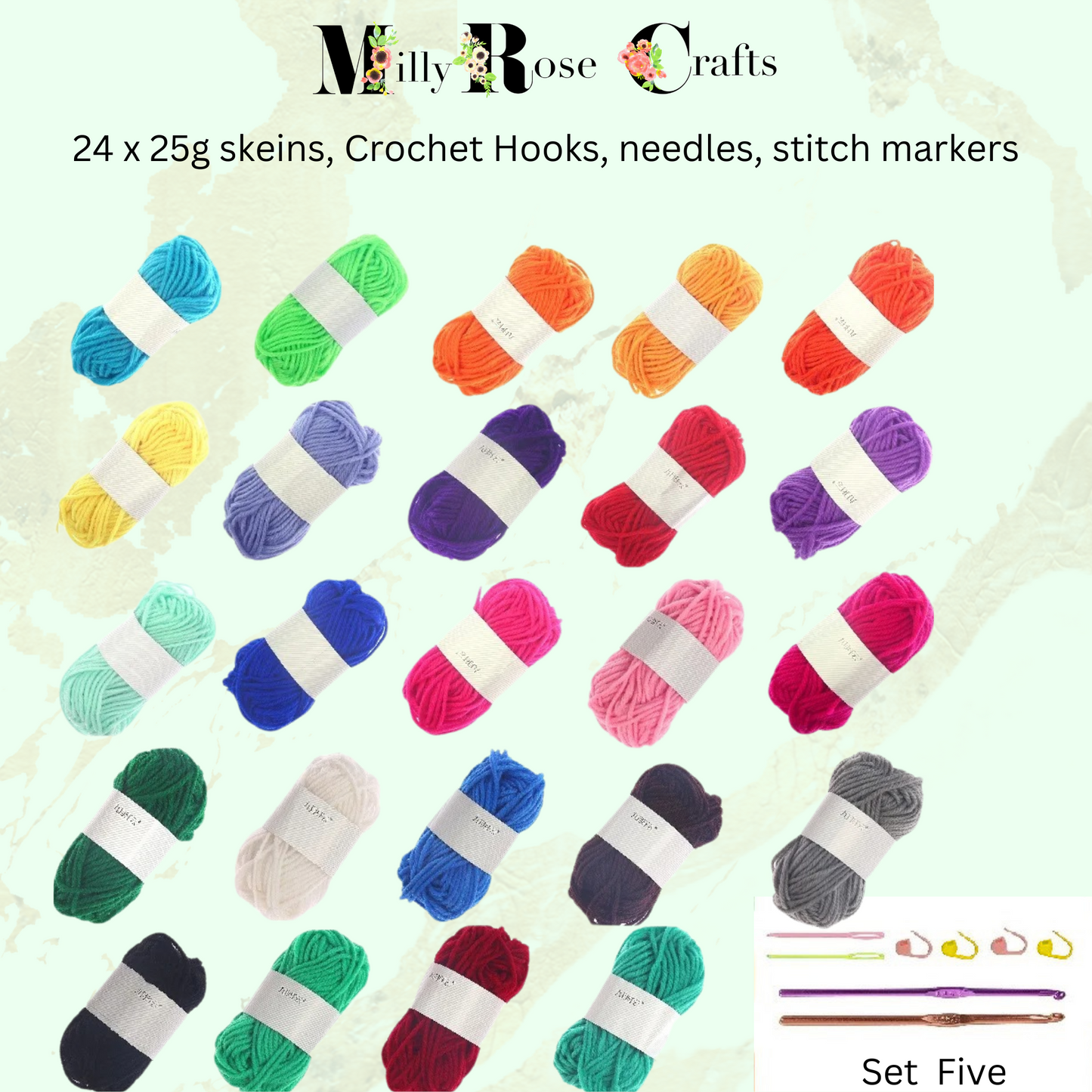 Acrylic Double Knitting Yarn Set Crochet Wool Craft Set Amigurumi Crochet Hook Knitting Needles Stitch Markers 12 & 24 colours 10g 25g balls