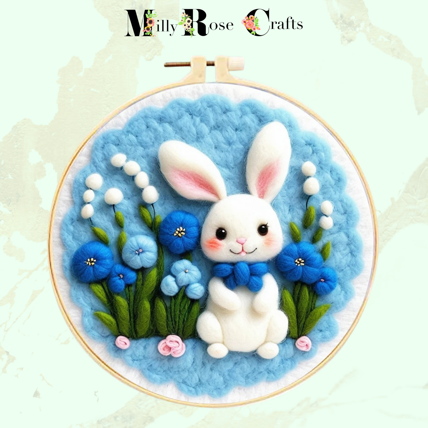 2D Rabbit Needle Felting Kit Adult Beginner Easter Bunny Wool Painting Kit Complete Spring Bunnies Felting Kit Craft Gift Idea