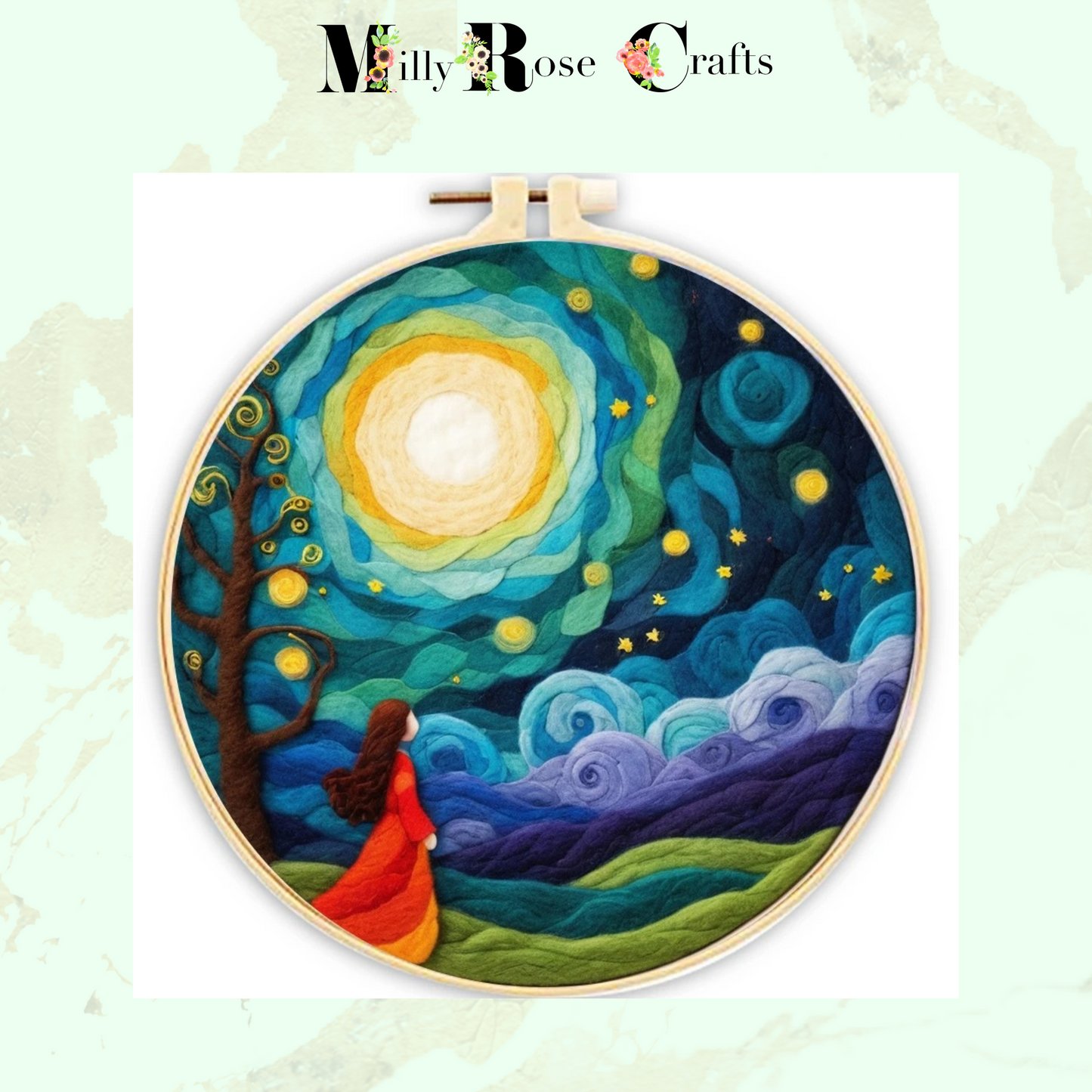 Enchanted Starry Night 2D Needle Felting Kit Wool Needle Painting Kit