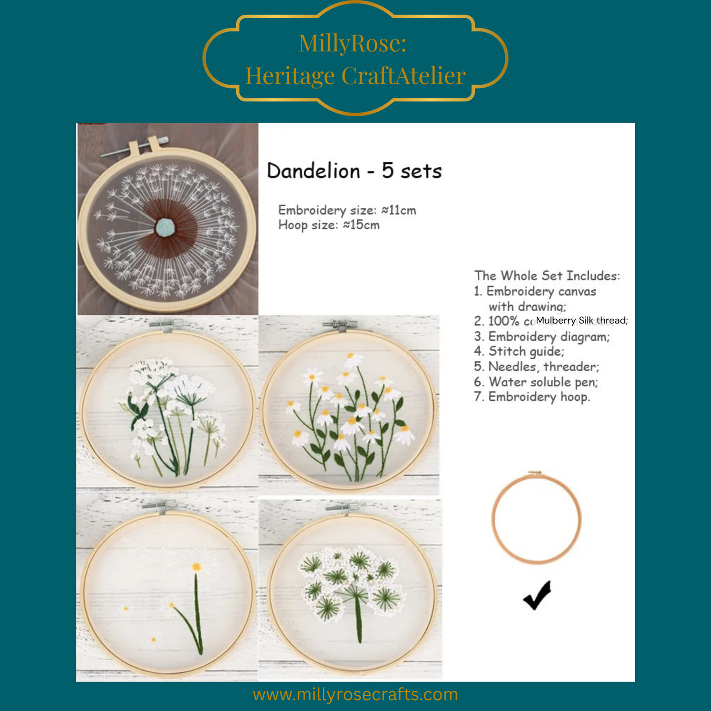 Floating Botanicals: 8 Momme Mulberry Silk Organza Embroidery Kits