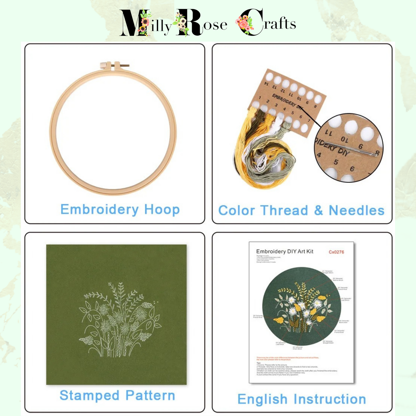 Meadow Flower Embroidery Kits Dandelion Clock DIY Daisy Embroidery kit,20cm hoop and pre-printed cloth, Great craft gift idea