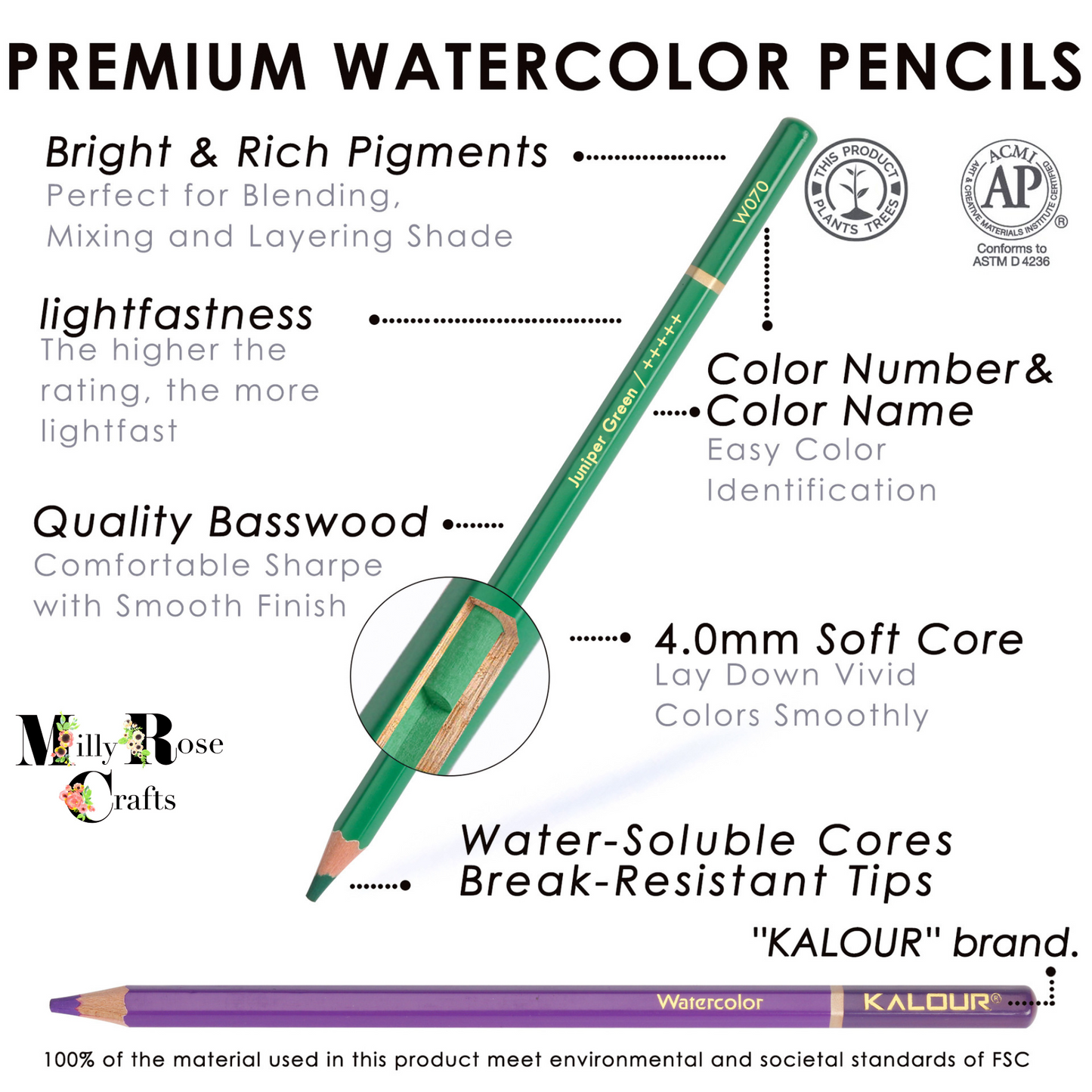 KALOUR 72 Water Colour Pencils Metal Tin Non Toxic Pigment Rich Professional Drawing Color Pencil For Artist Colouring Sketch Art Supplies