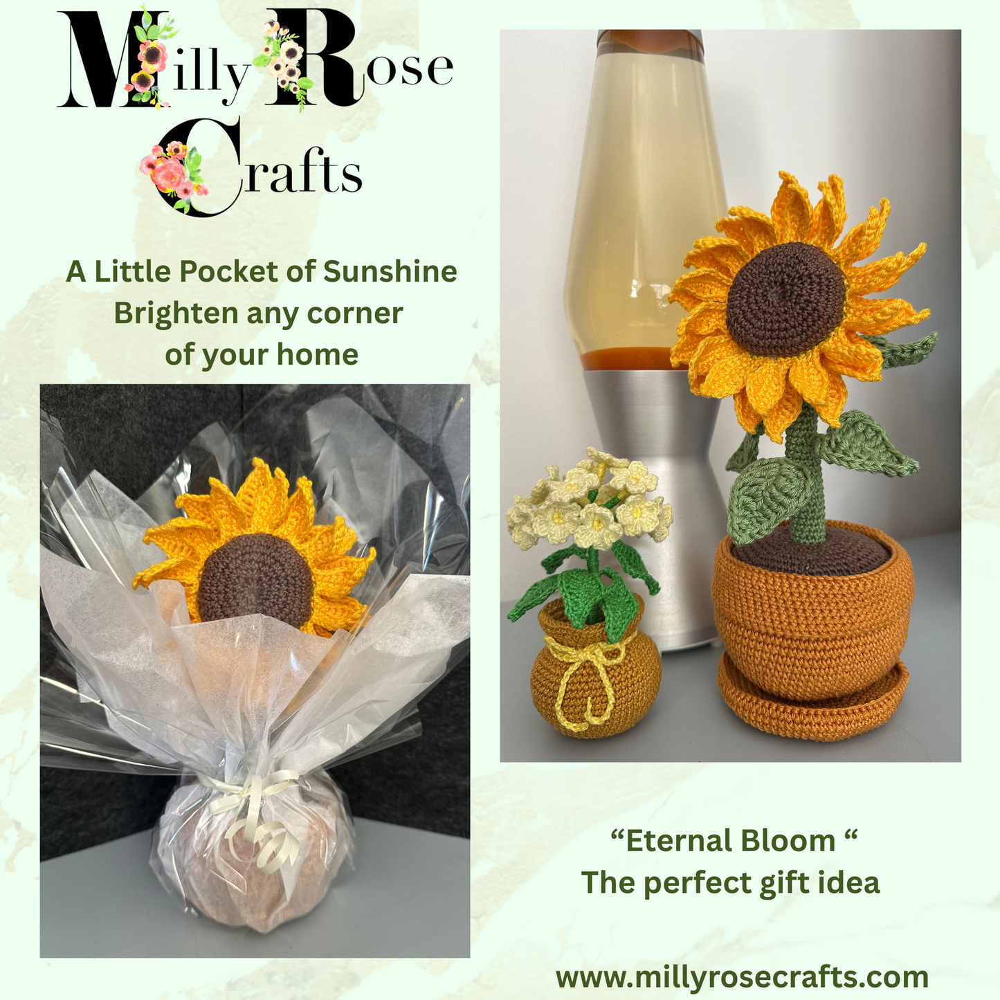 Artisan Hand-Crocheted Sunflower in Pot – Scheepjes Catona Cotton – Poseable Summer Decor