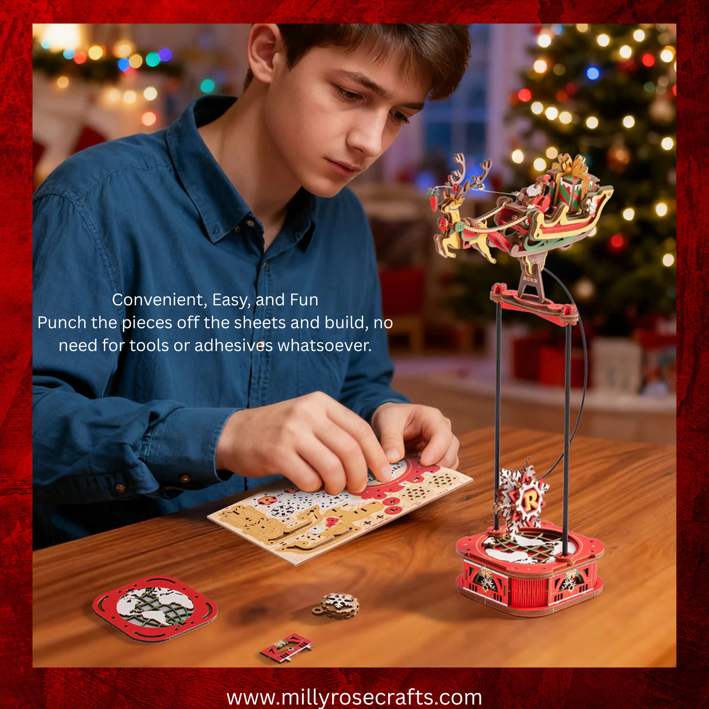 Rokr Santa on Sleigh Gravity Pendulum 3D Wooden Puzzle Perpetual Motion Kinetic Toy Swinging Desk Decor 14+ Stem Unique Christmas Gift