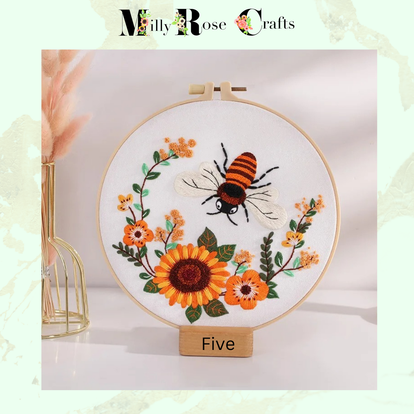 Bees Embroidery Kits Flowers Cross Stitch Starter Craft Kits Beginner Adults DIY Embroidery Cloth with Pattern Instruction Threads