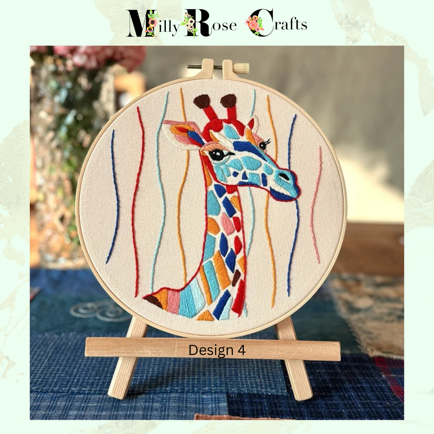 Giraffe Embroidery Kit Adult Beginner Colourful Giraffe Embroidery Cross Stitch Complete Kit 20cm Hoop Craft Gift Idea