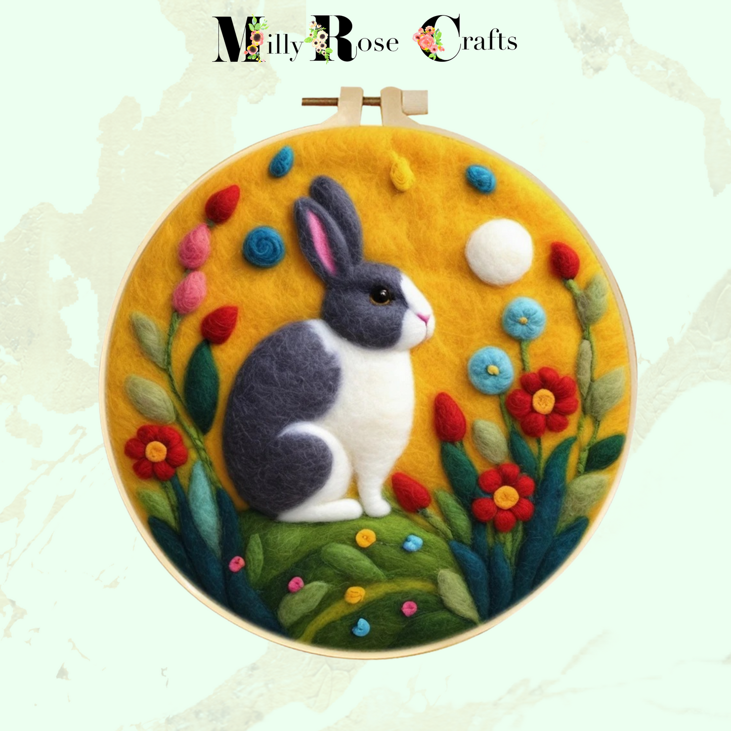 2D Rabbit Needle Felting Kit Adult Beginner Easter Bunny Wool Painting Kit Complete Spring Bunnies Felting Kit Craft Gift Idea