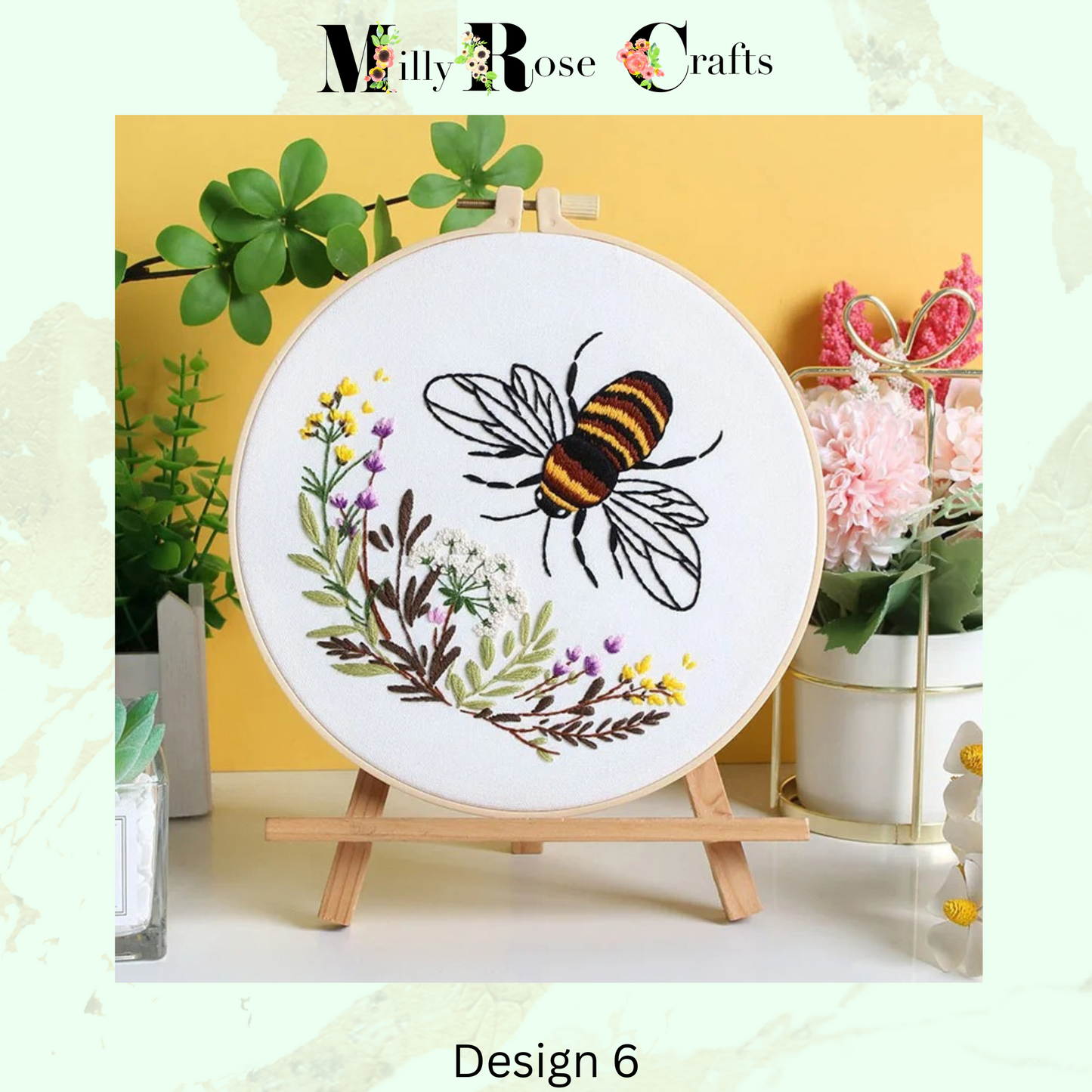 Bees Embroidery Kits Honeycomb Flowers DIY Cross Stitch Starter Craft Kits Beginner Adults Embroidery Cloth with Pattern Instruction Threads