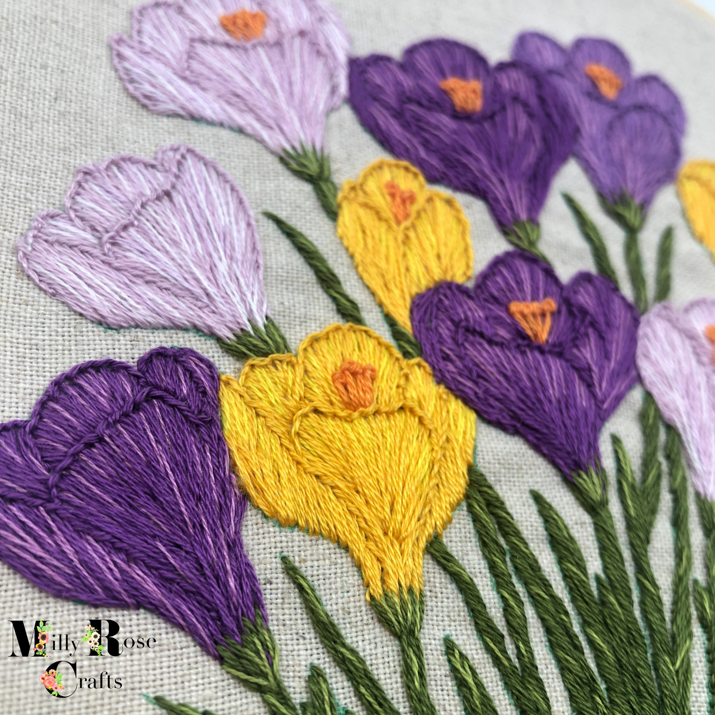 Crocus Embroidery Kit Spring Crocuses Flower Beginner Friendly Pre Stamped Linen/Cotton Embroidery Cloth Cross Stitch 20cm Hoop Craft Gift