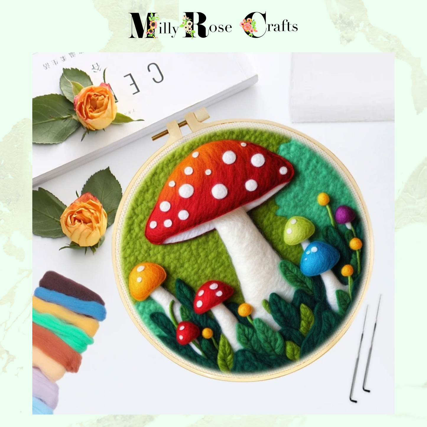 Mushroom Felting Kit 2d Wool Painting Merino Wool Felt Kit Beginner Easy Felting Kit Adult, Christmas Craft Gift Idea Set 2