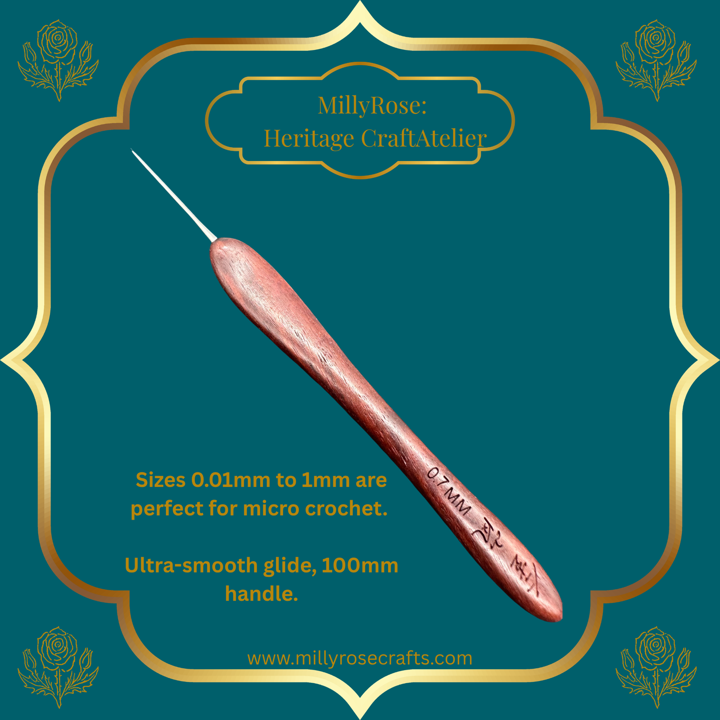 Jinlan Red Sandalwood Crochet Hook, Micro Crochet 0.01mm to 1.0mm High End Ergonomic Crochet Tool, Luxury Handcrafted Lace Hook, Heirloom Fiber Arts Gift, 100mm Handle