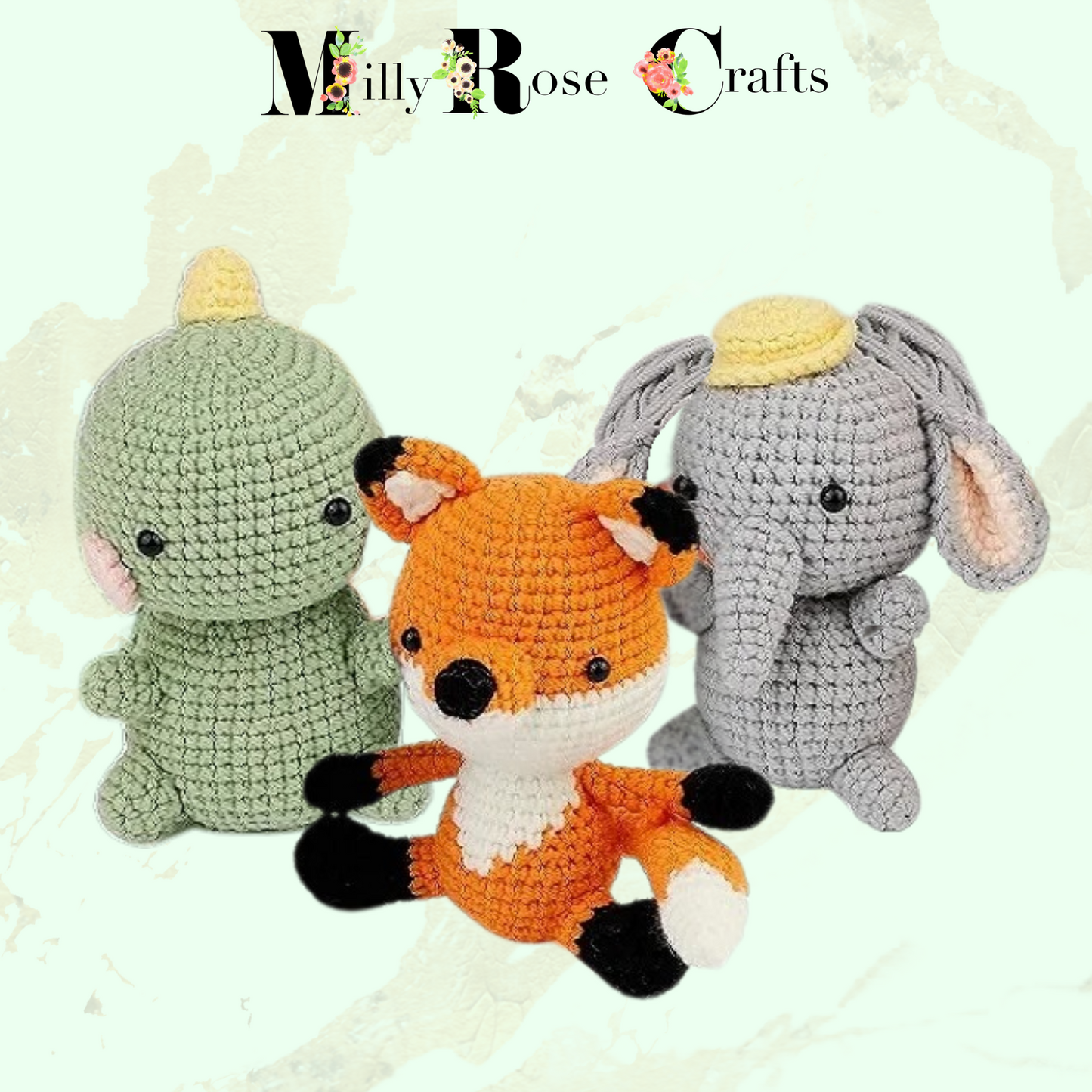 Beginner Crochet Kit, Amigurumi Fox Crochet Kit Dinosaur Complete Crochet Kit Elephant Craft Gift Idea